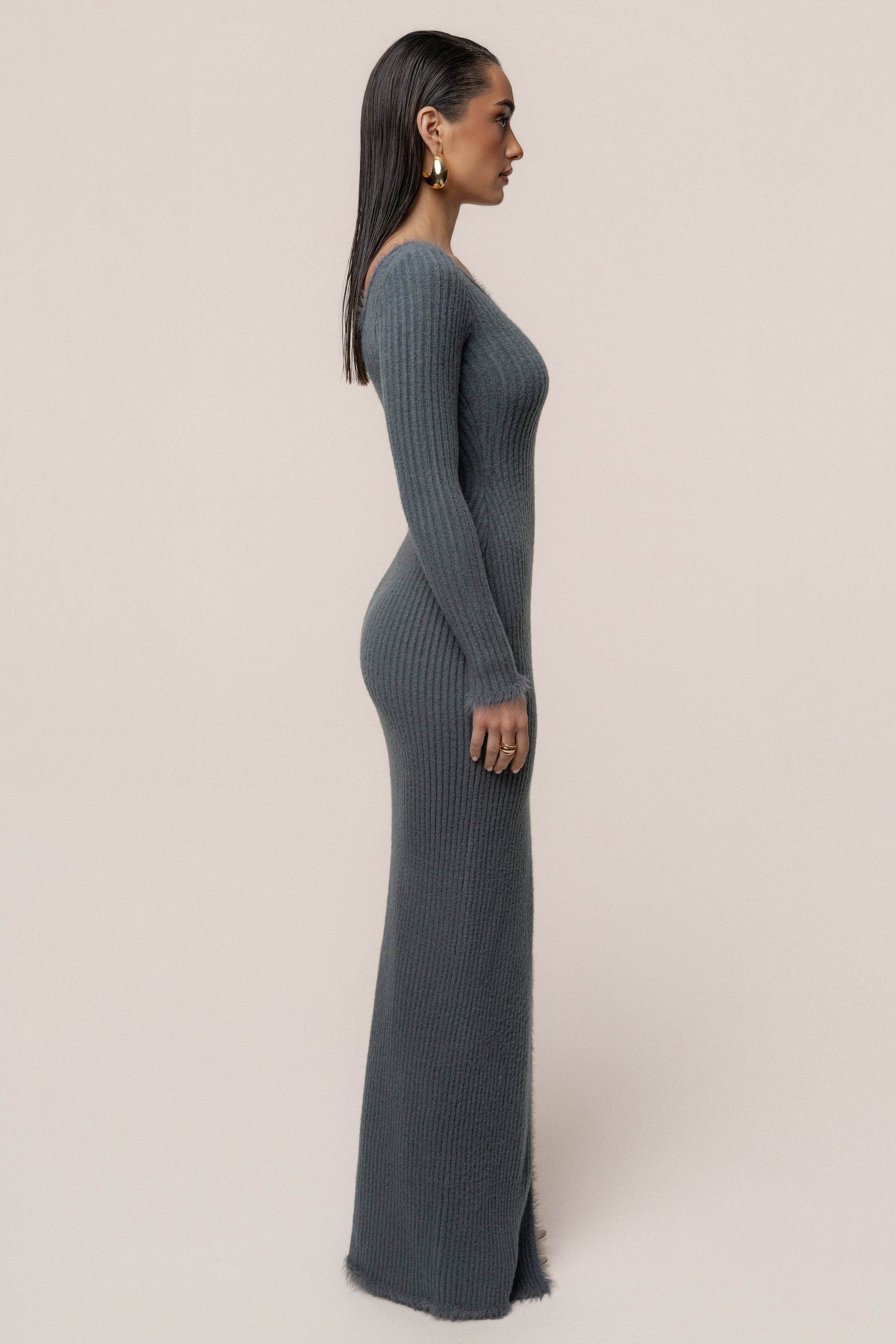 Heather Grey Alpine Elegance Slit Dress JLUXLABEL