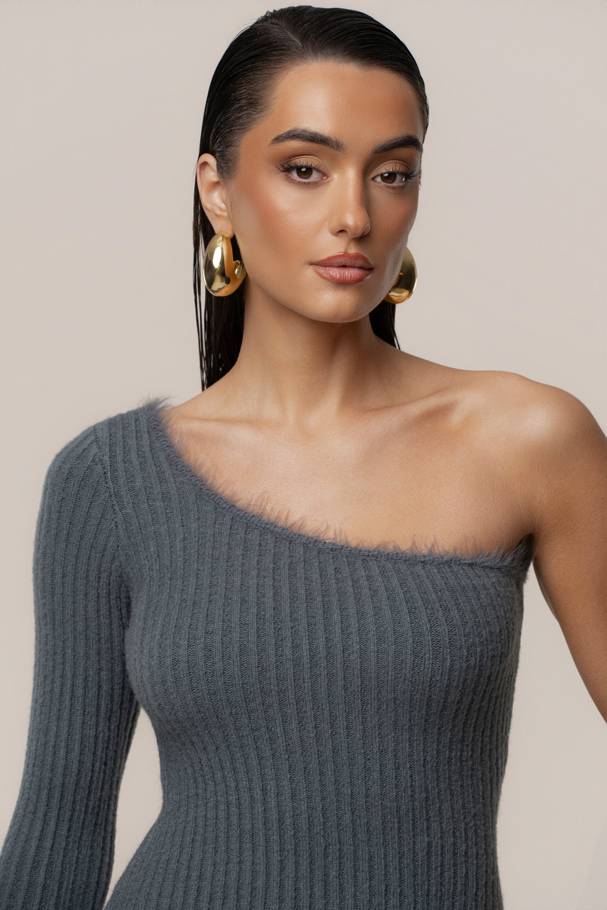 Heather Grey Alpine Elegance Slit Dress JLUXLABEL