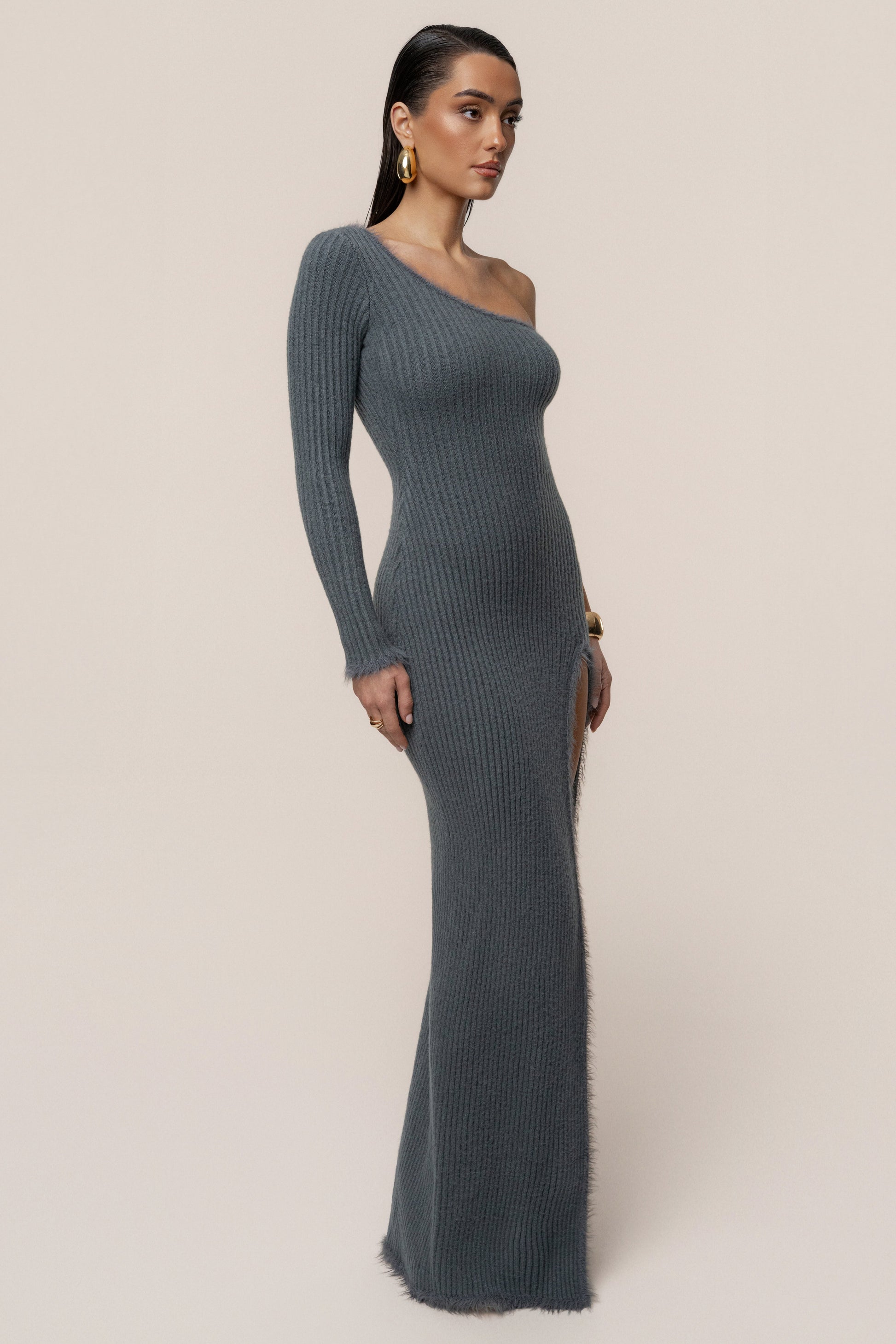 Heather Grey Alpine Elegance Slit Dress JLUXLABEL