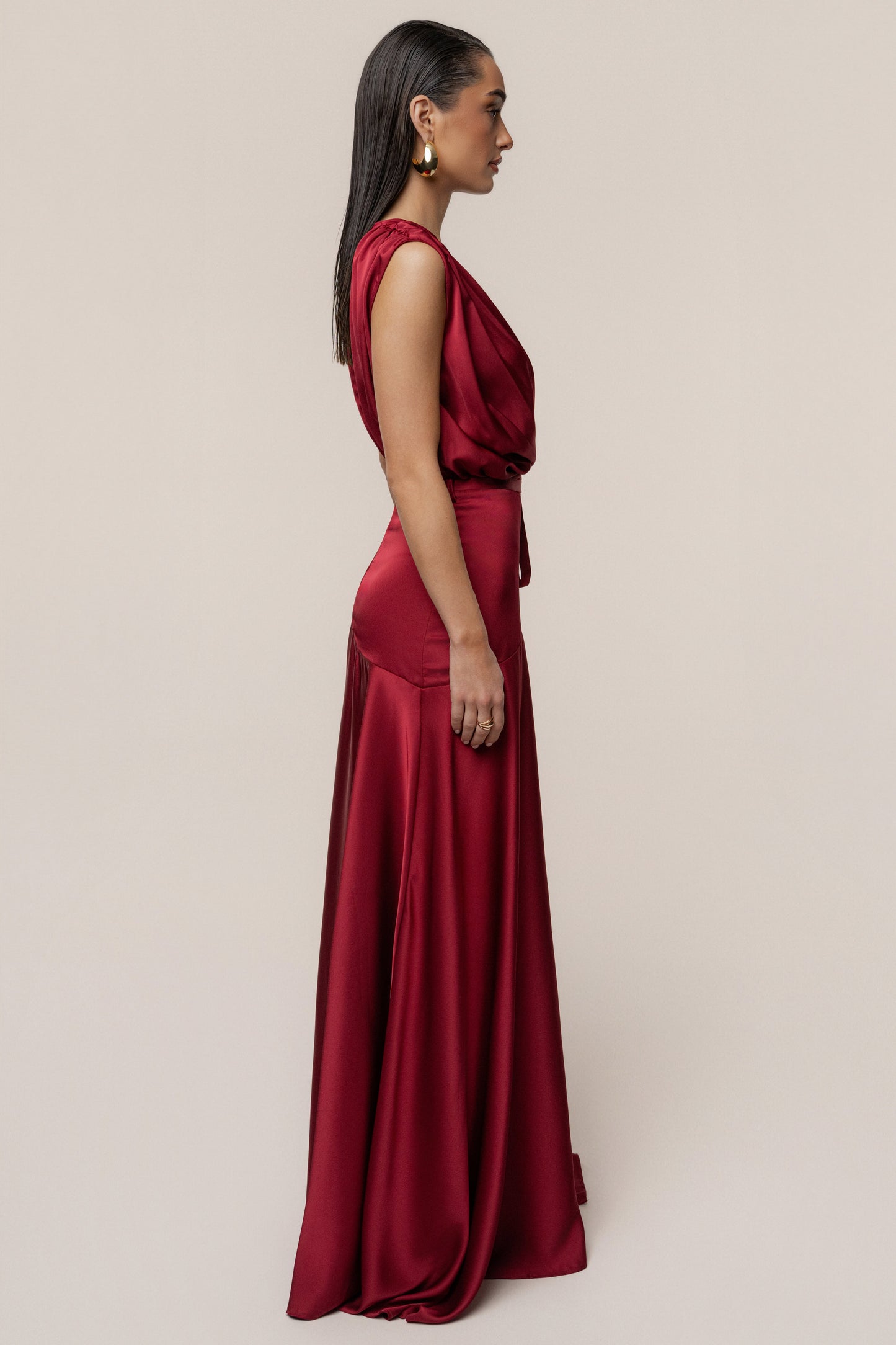 Red Amalia Satin Maxi Dress JLUXLABEL