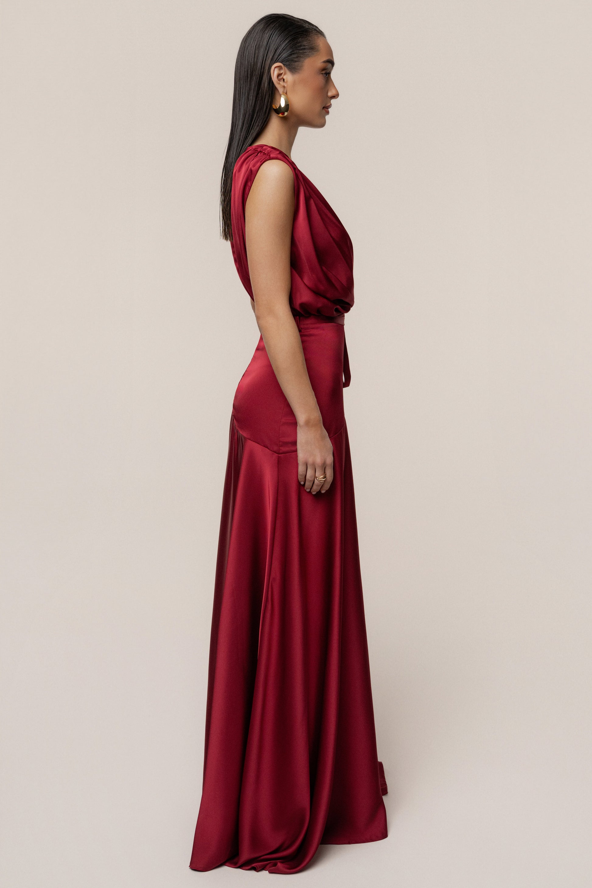 Red Amalia Satin Maxi Dress JLUXLABEL