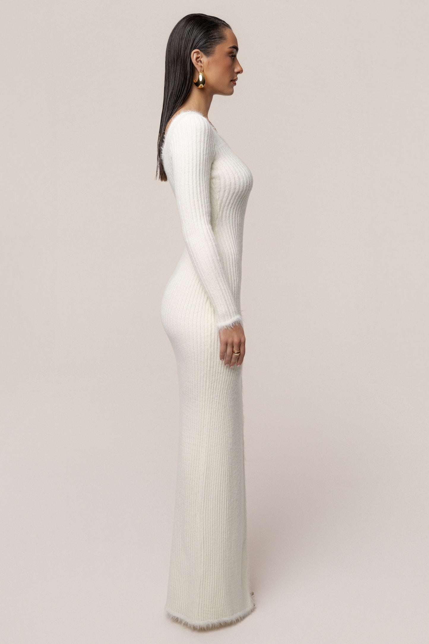 Ivory Alpine Elegance Slit Dress JLUXLABEL