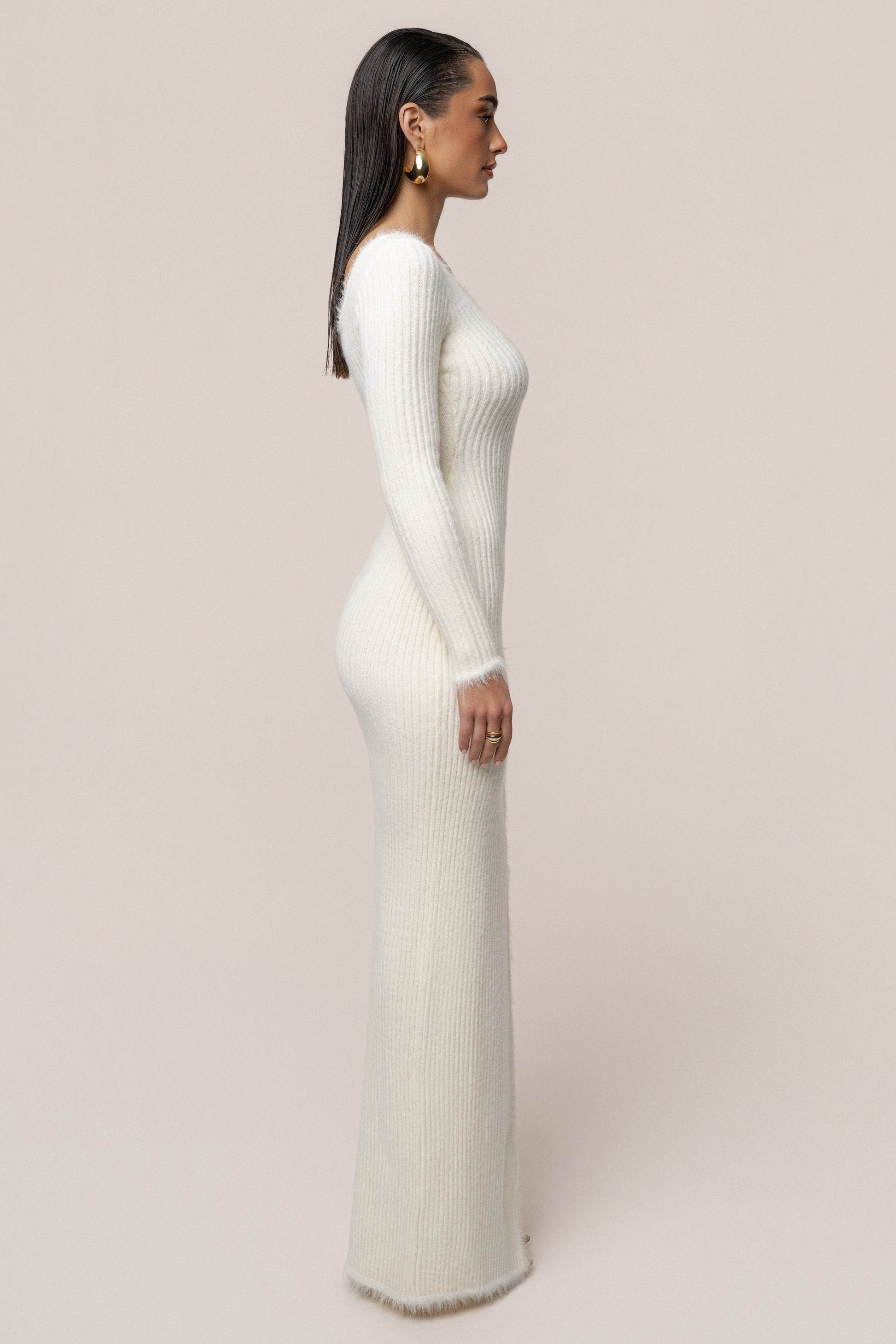 Ivory Alpine Elegance Slit Dress JLUXLABEL