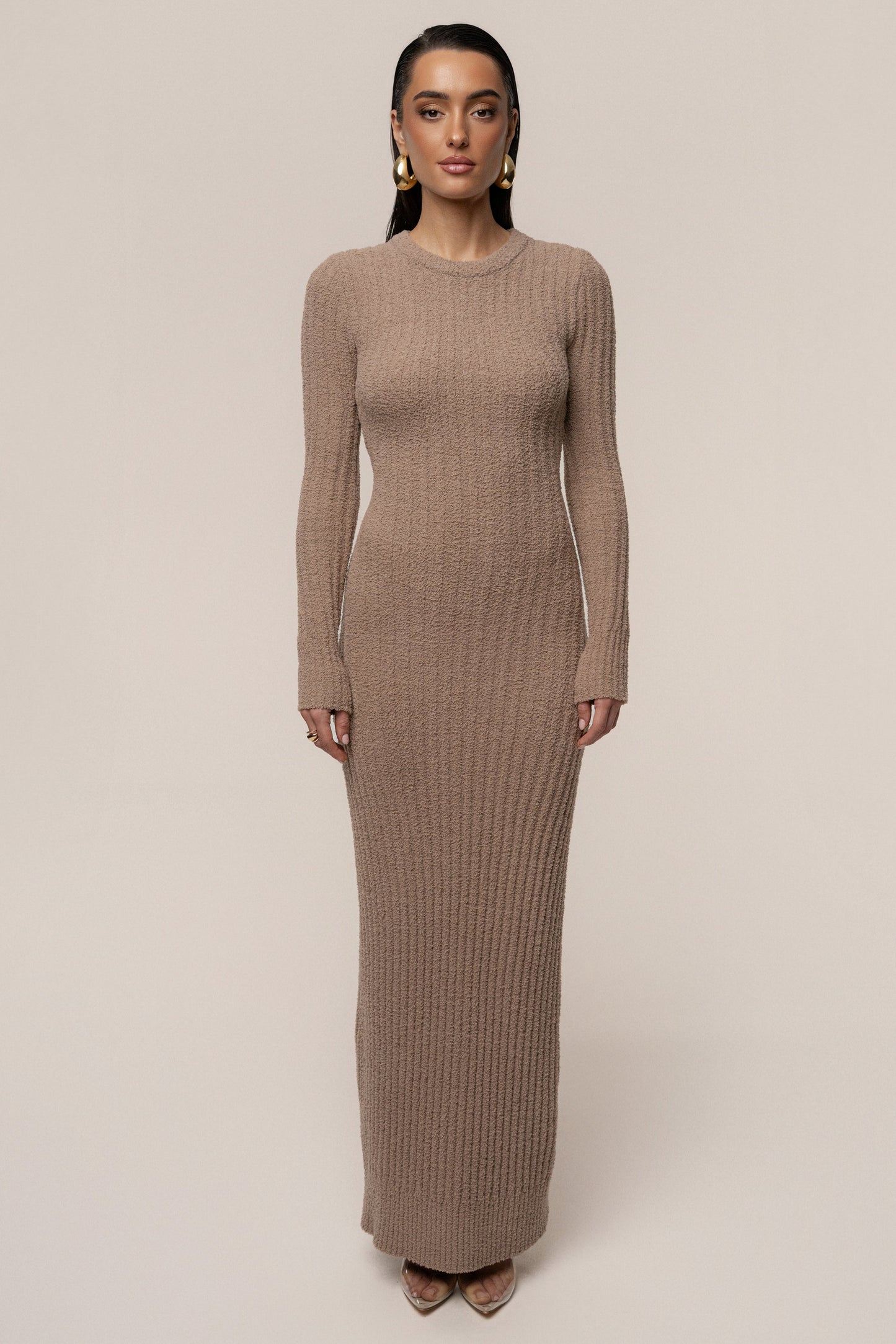 Taupe First Class Ribbed Maxi Dress JLUXLABEL