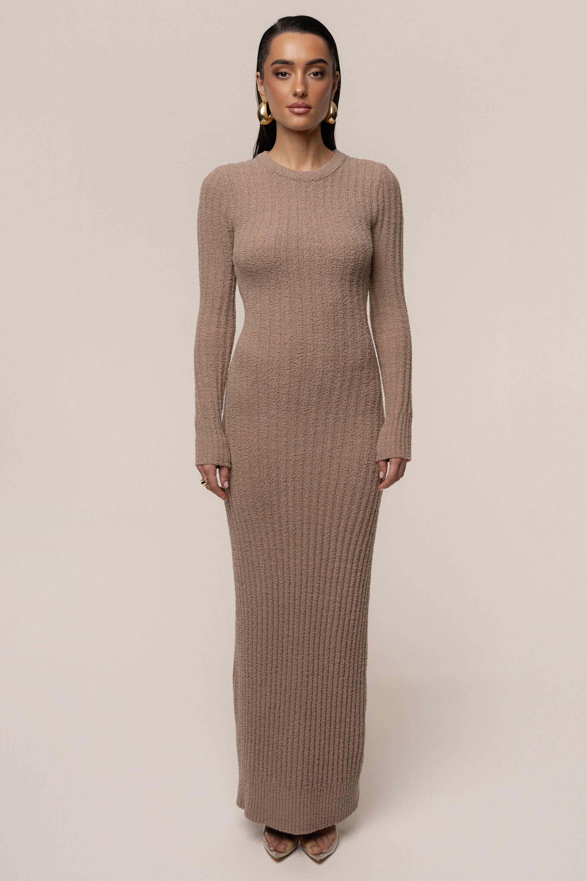 Taupe First Class Ribbed Maxi Dress JLUXLABEL