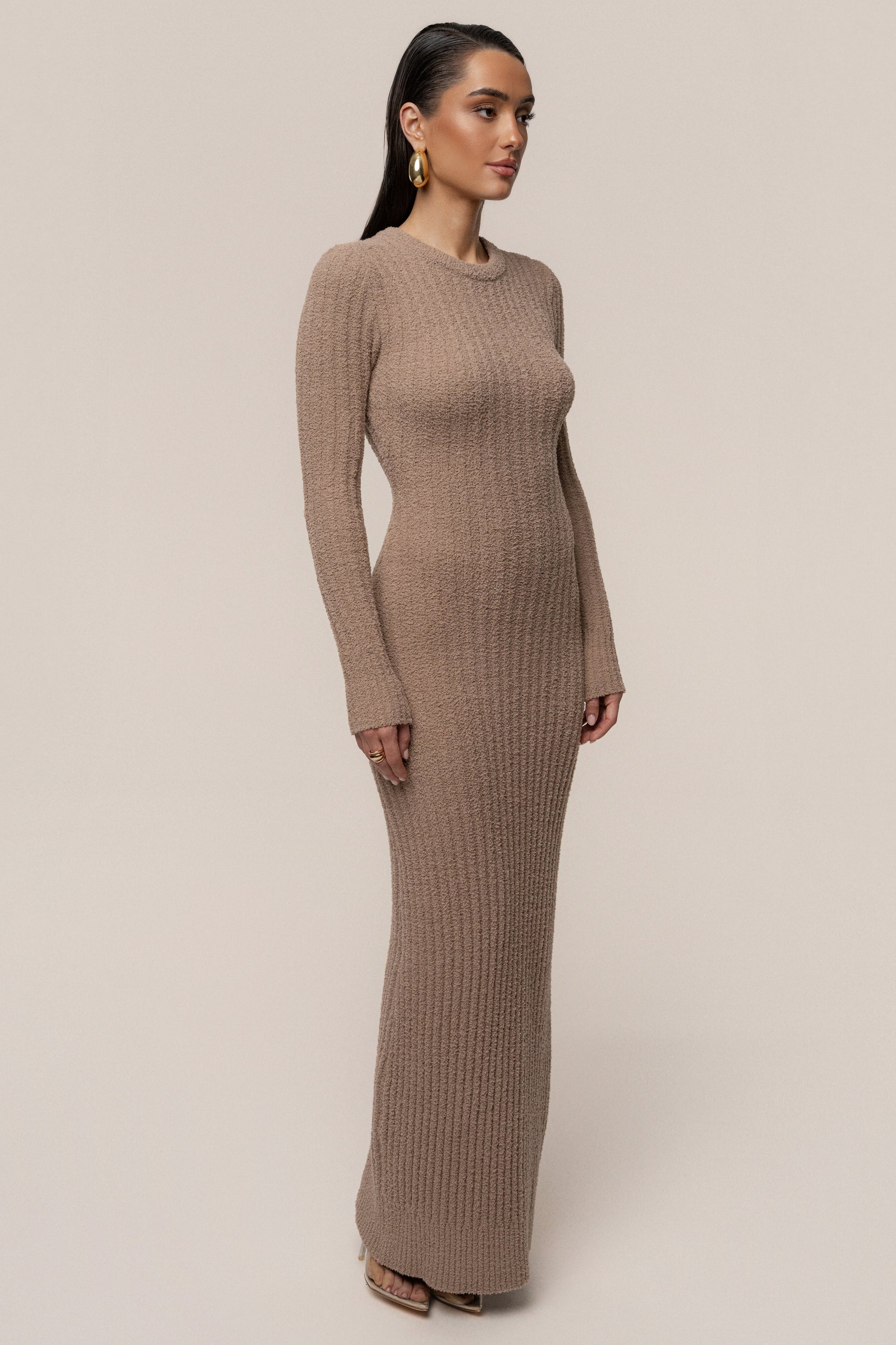 Taupe First Class Ribbed Maxi Dress JLUXLABEL