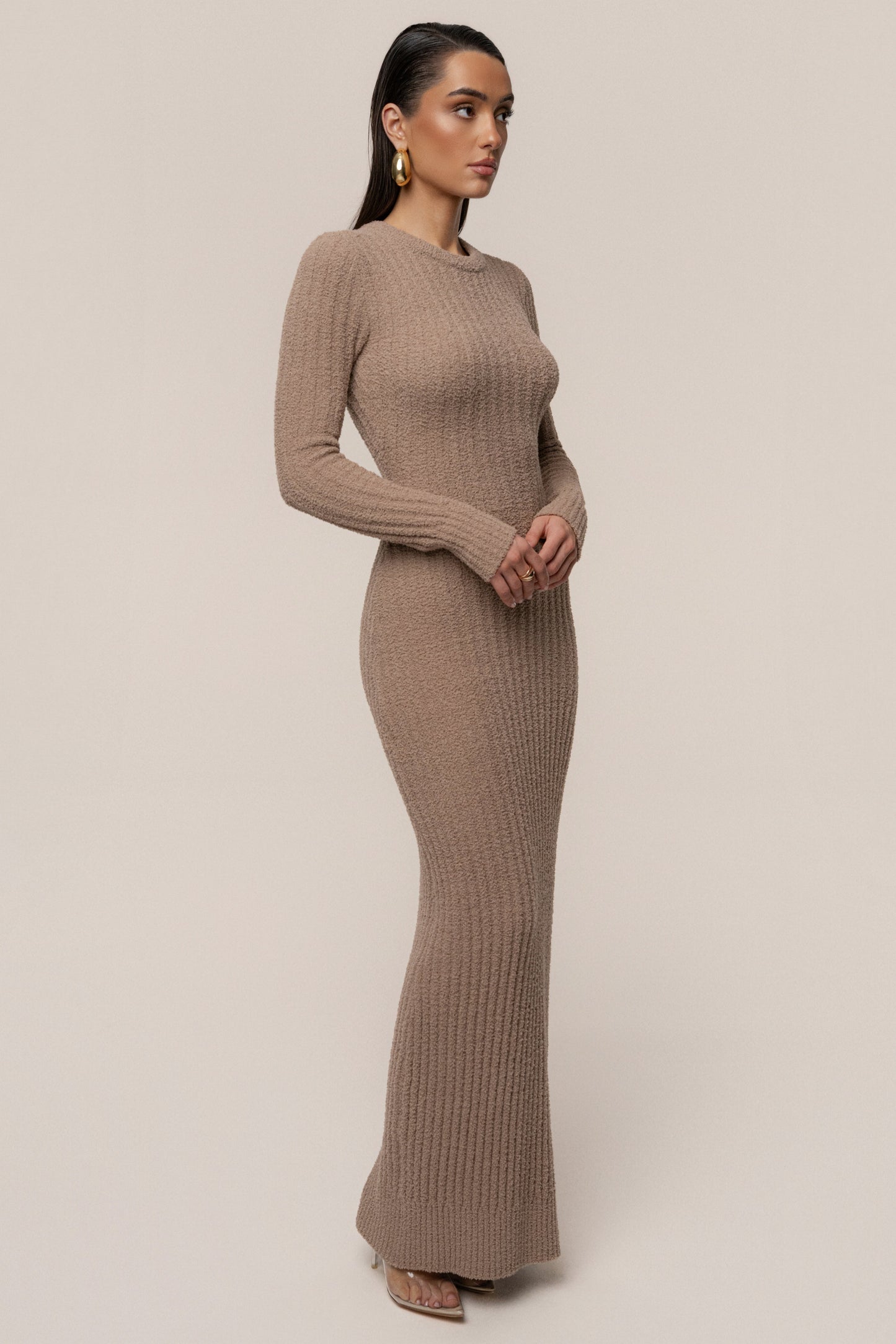Taupe First Class Ribbed Maxi Dress JLUXLABEL