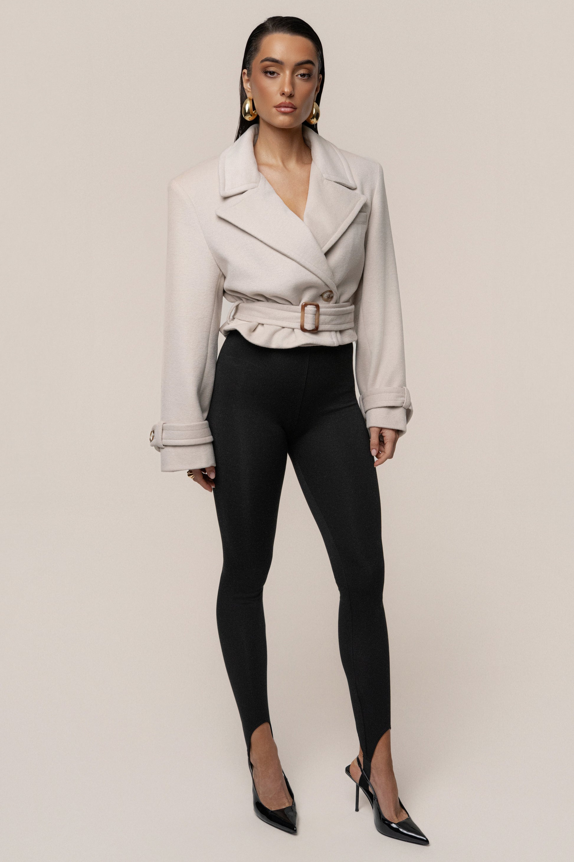 Beige Sharp Presence Crop Jacket JLUXLABEL