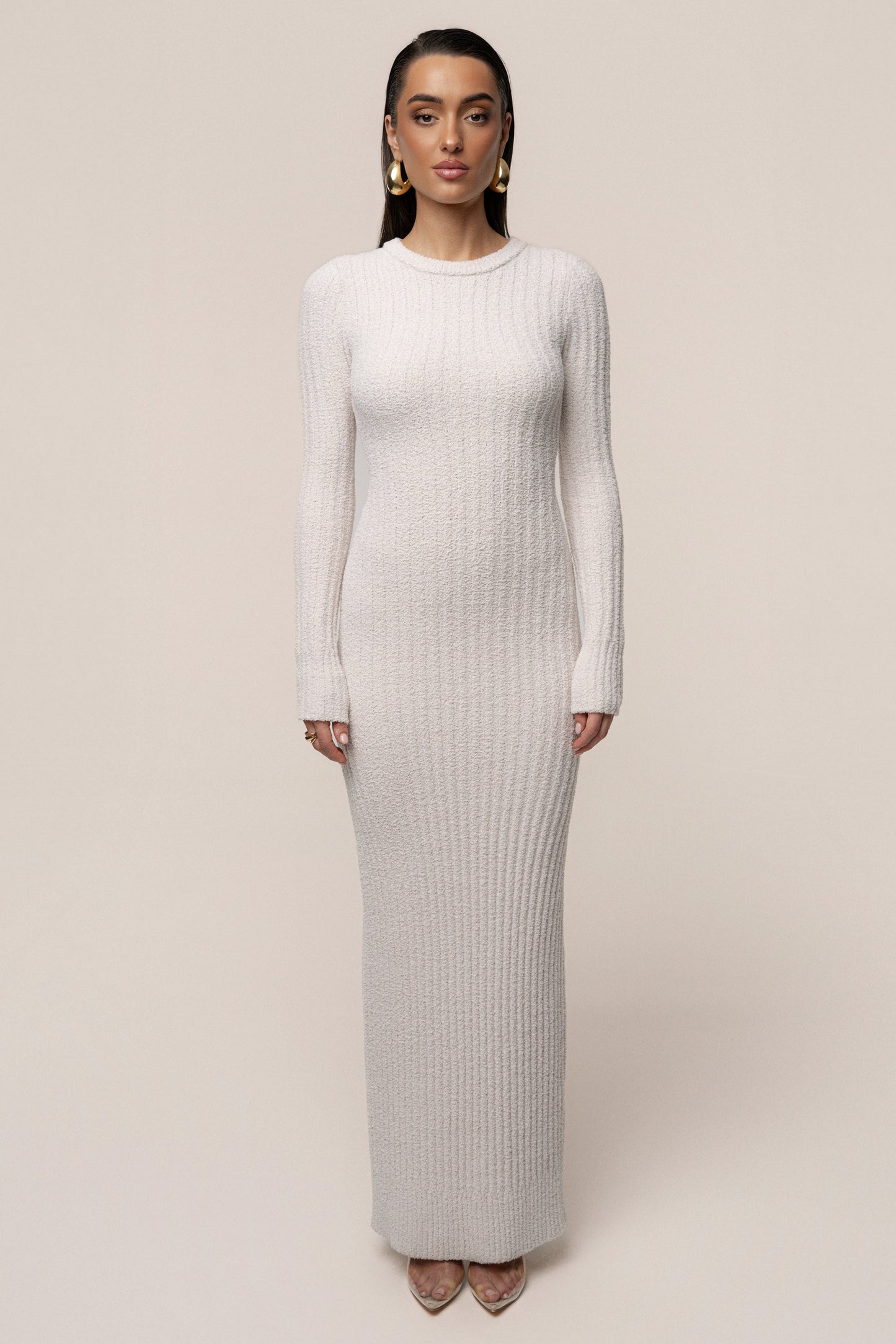 Cream First Class Ribbed Maxi Dress JLUXLABEL