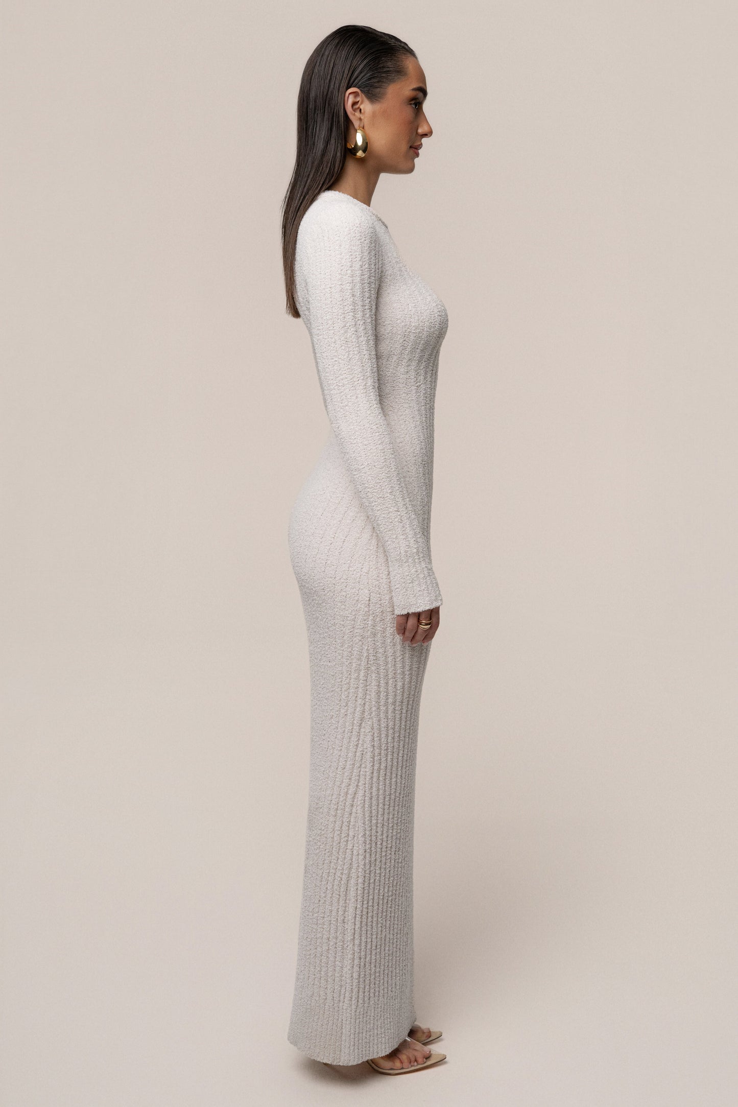 Cream First Class Ribbed Maxi Dress JLUXLABEL