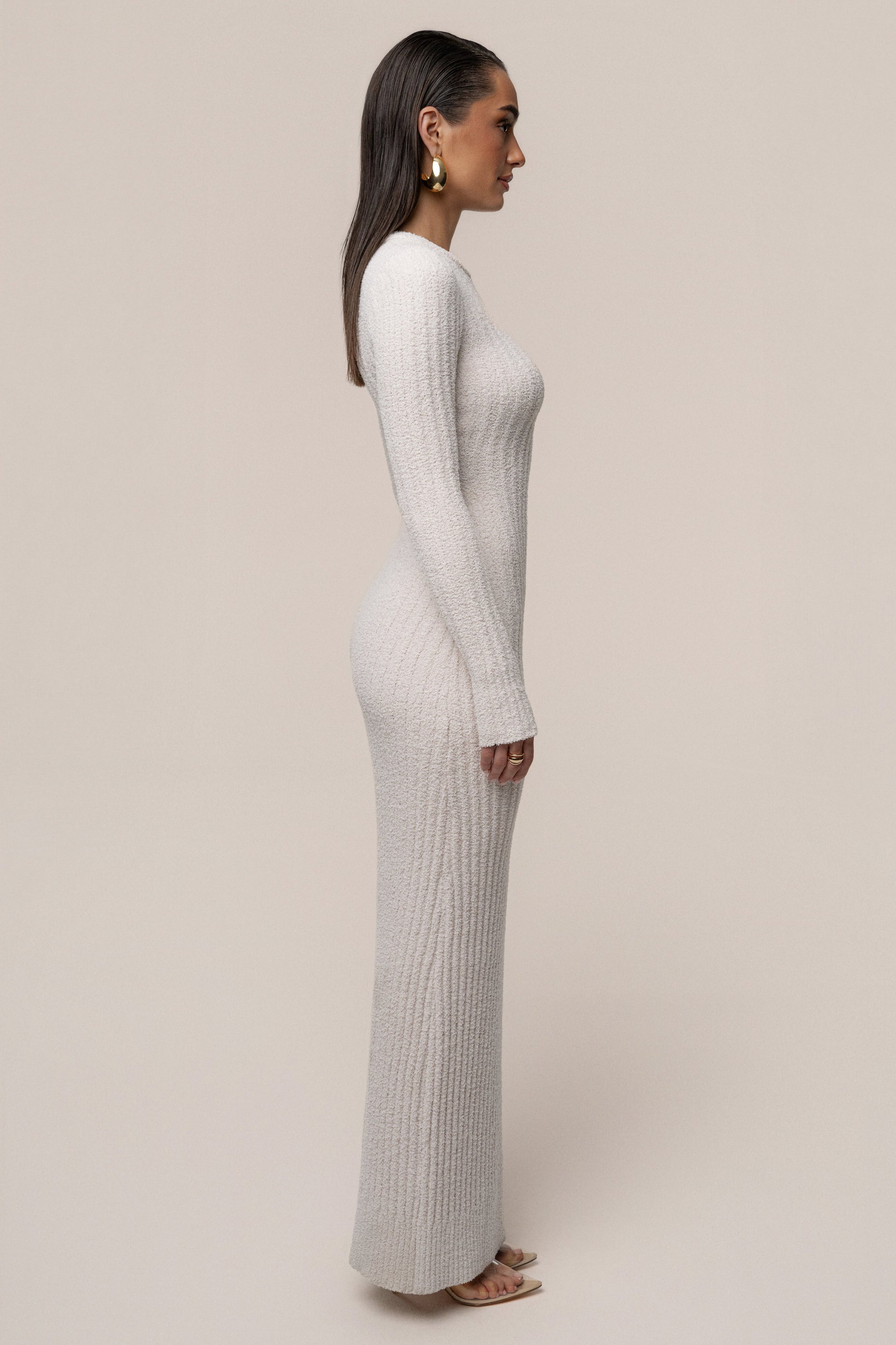 Cream First Class Ribbed Maxi Dress JLUXLABEL