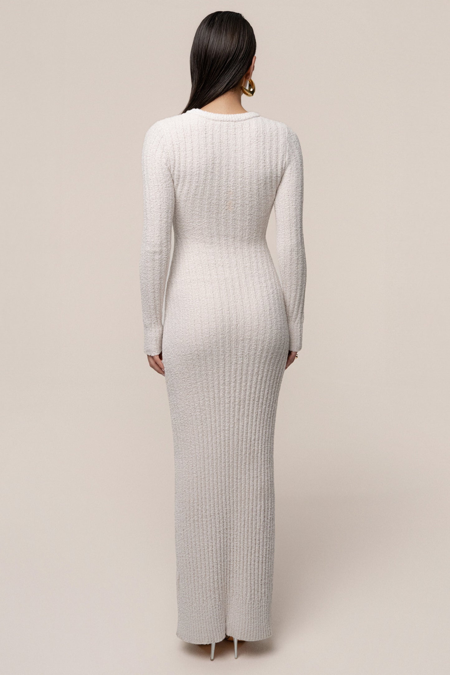 Cream First Class Ribbed Maxi Dress JLUXLABEL