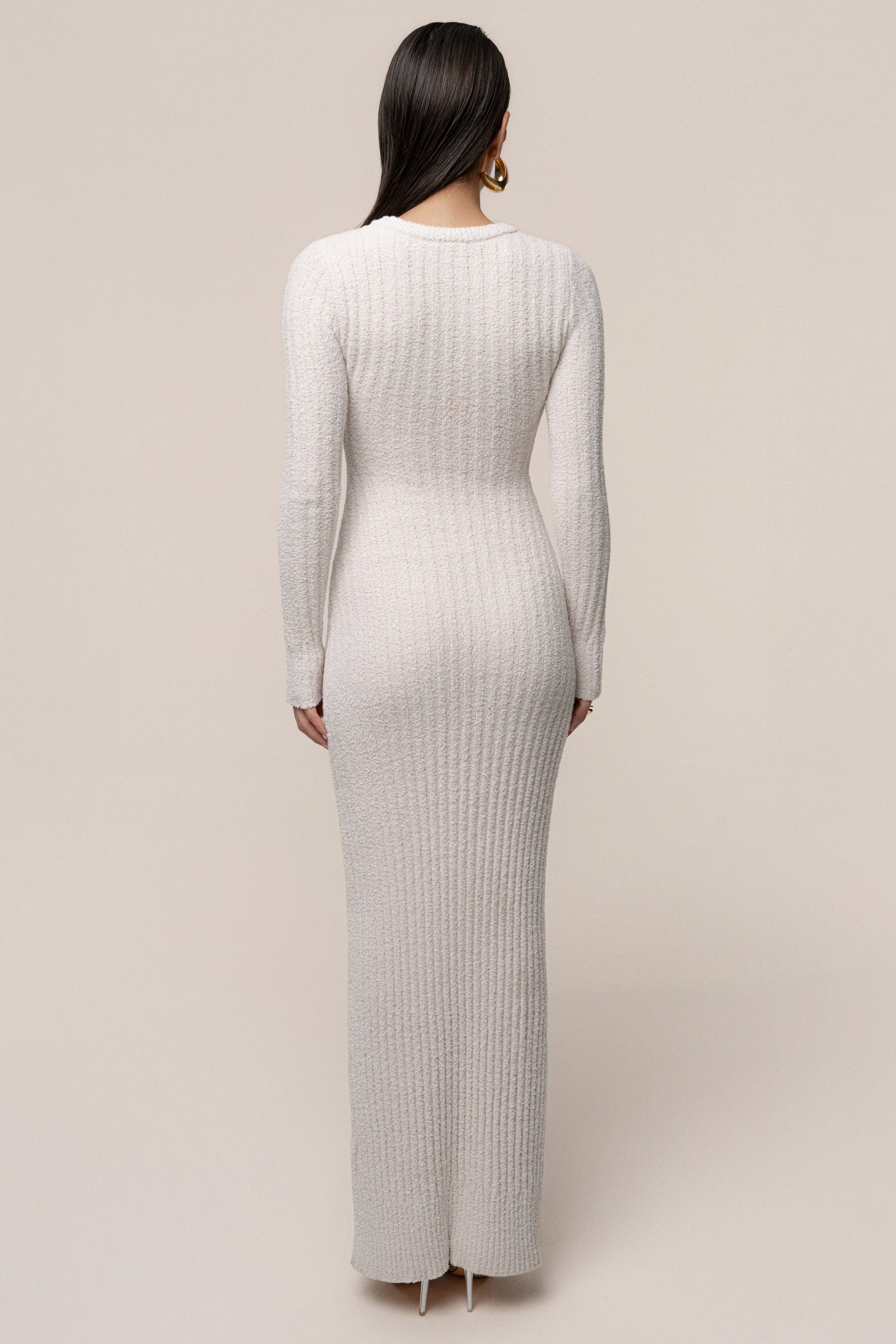 Cream First Class Ribbed Maxi Dress JLUXLABEL