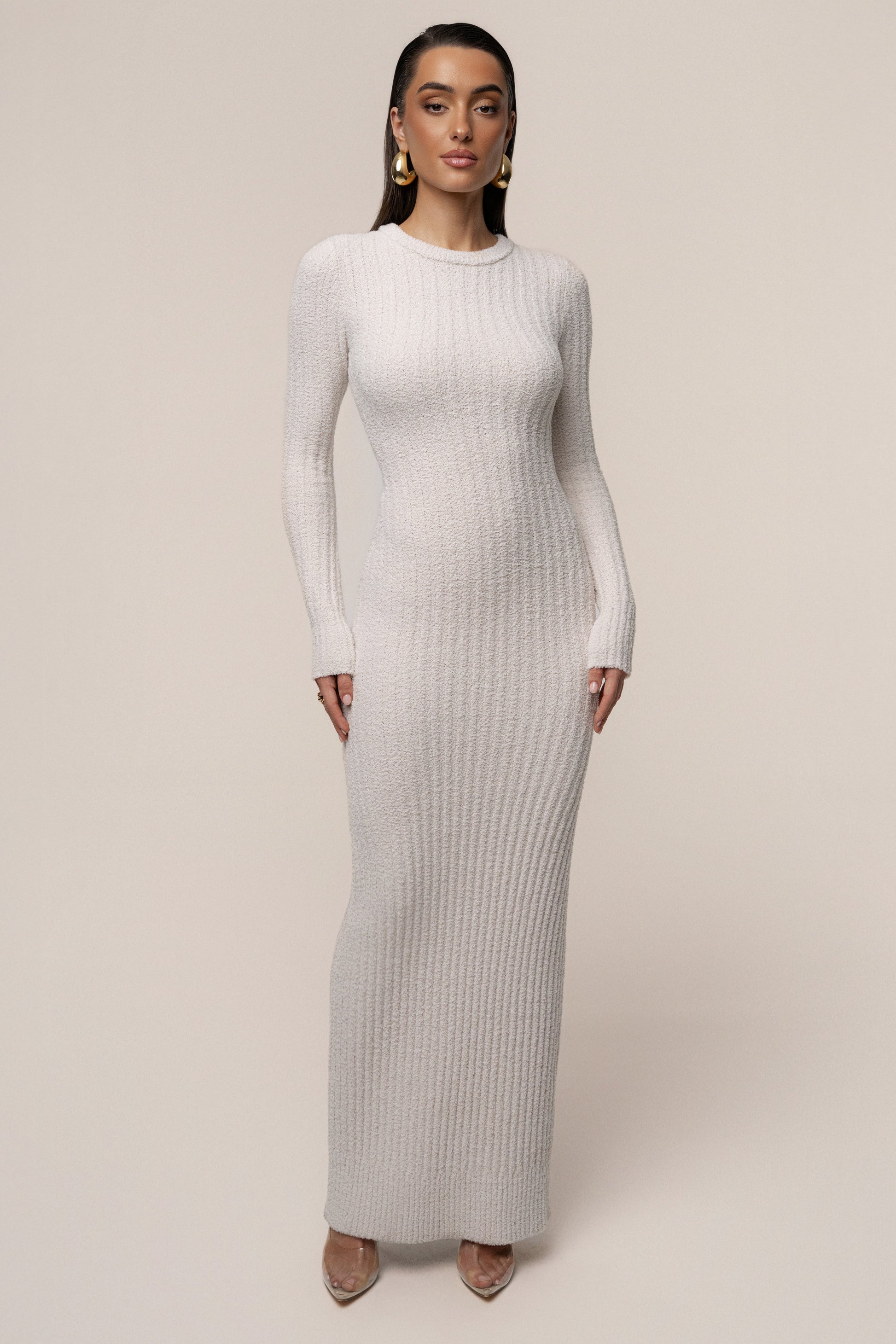 Cream First Class Ribbed Maxi Dress JLUXLABEL