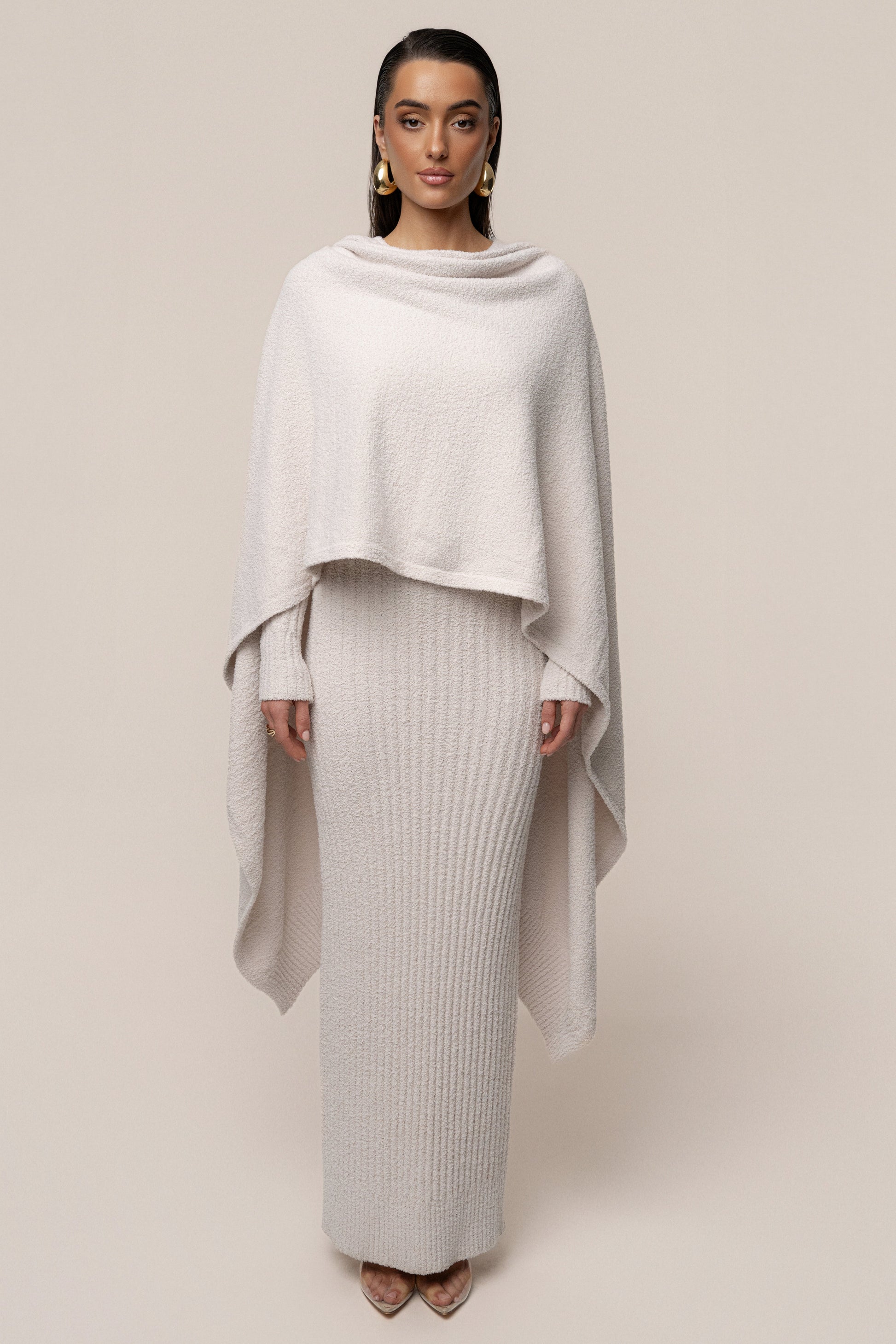 Cream First Class Ribbed Maxi Dress JLUXLABEL