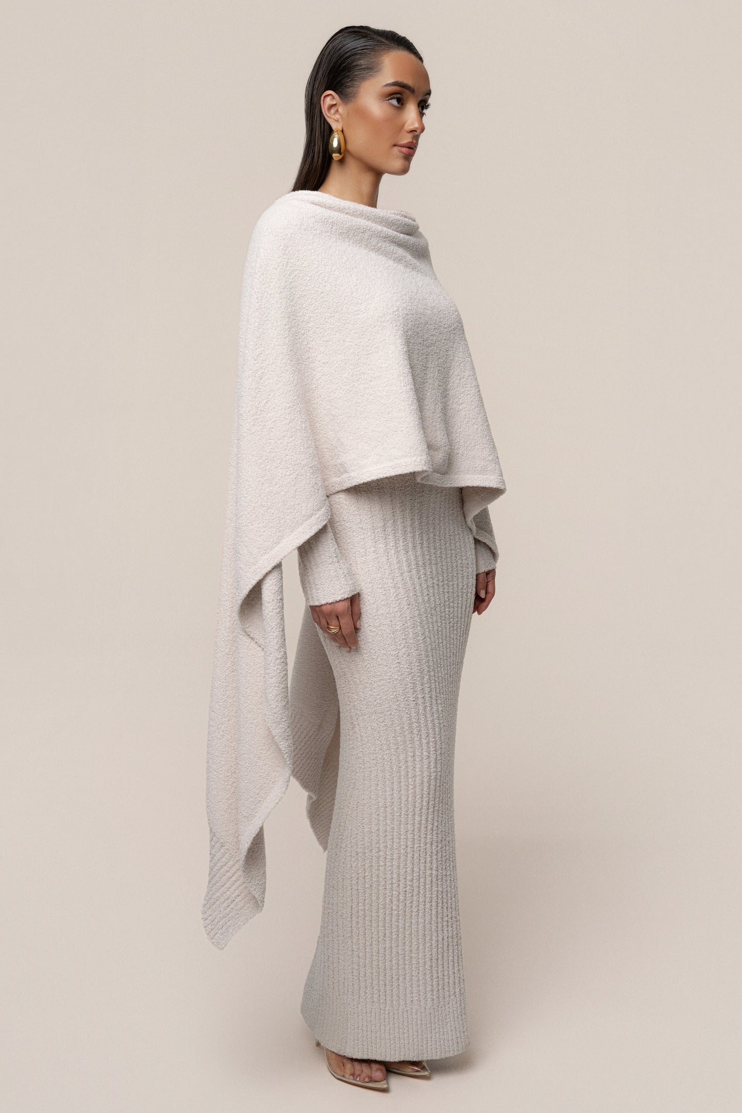 Cream First Class Ribbed Maxi Dress JLUXLABEL