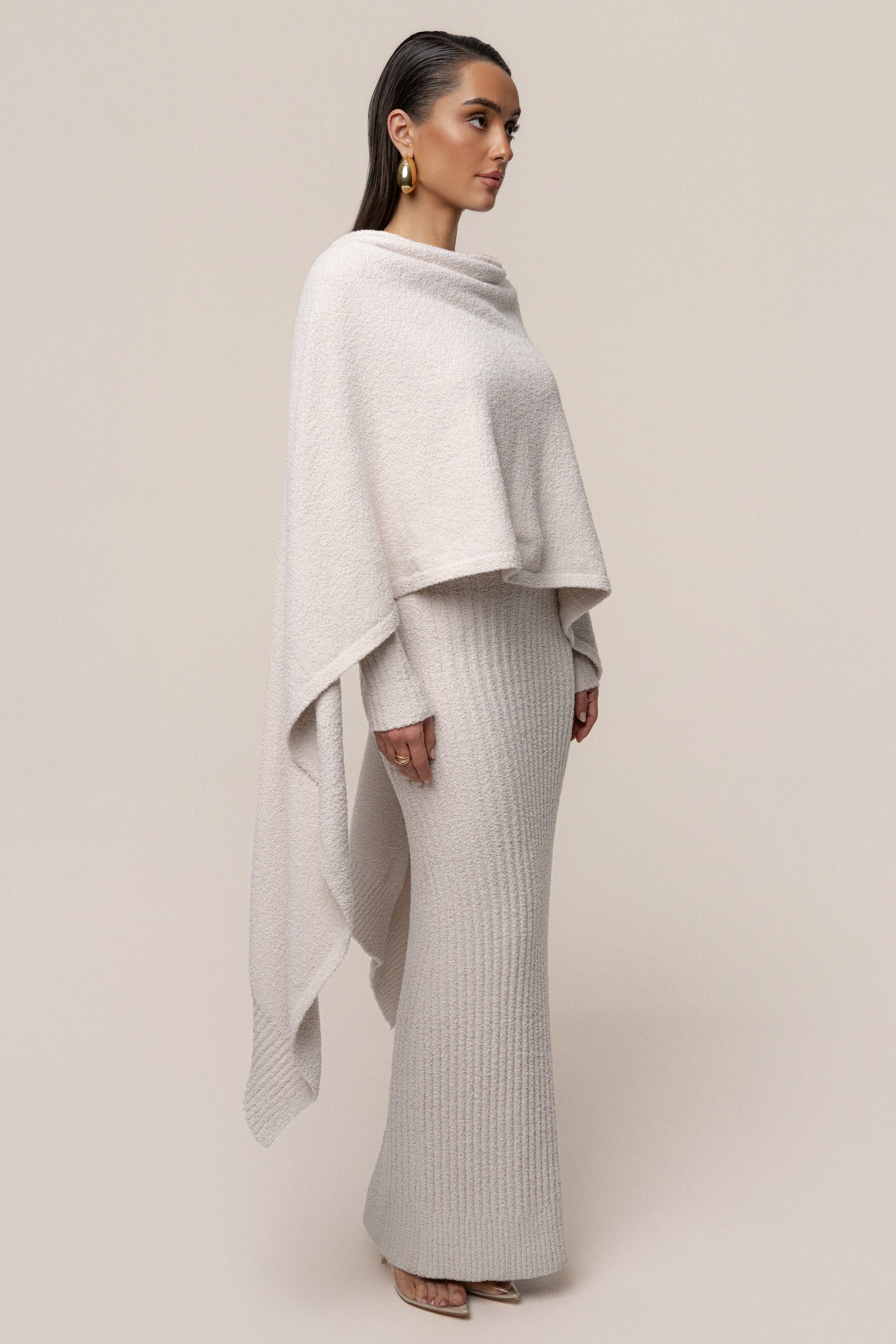 Cream First Class Ribbed Maxi Dress JLUXLABEL