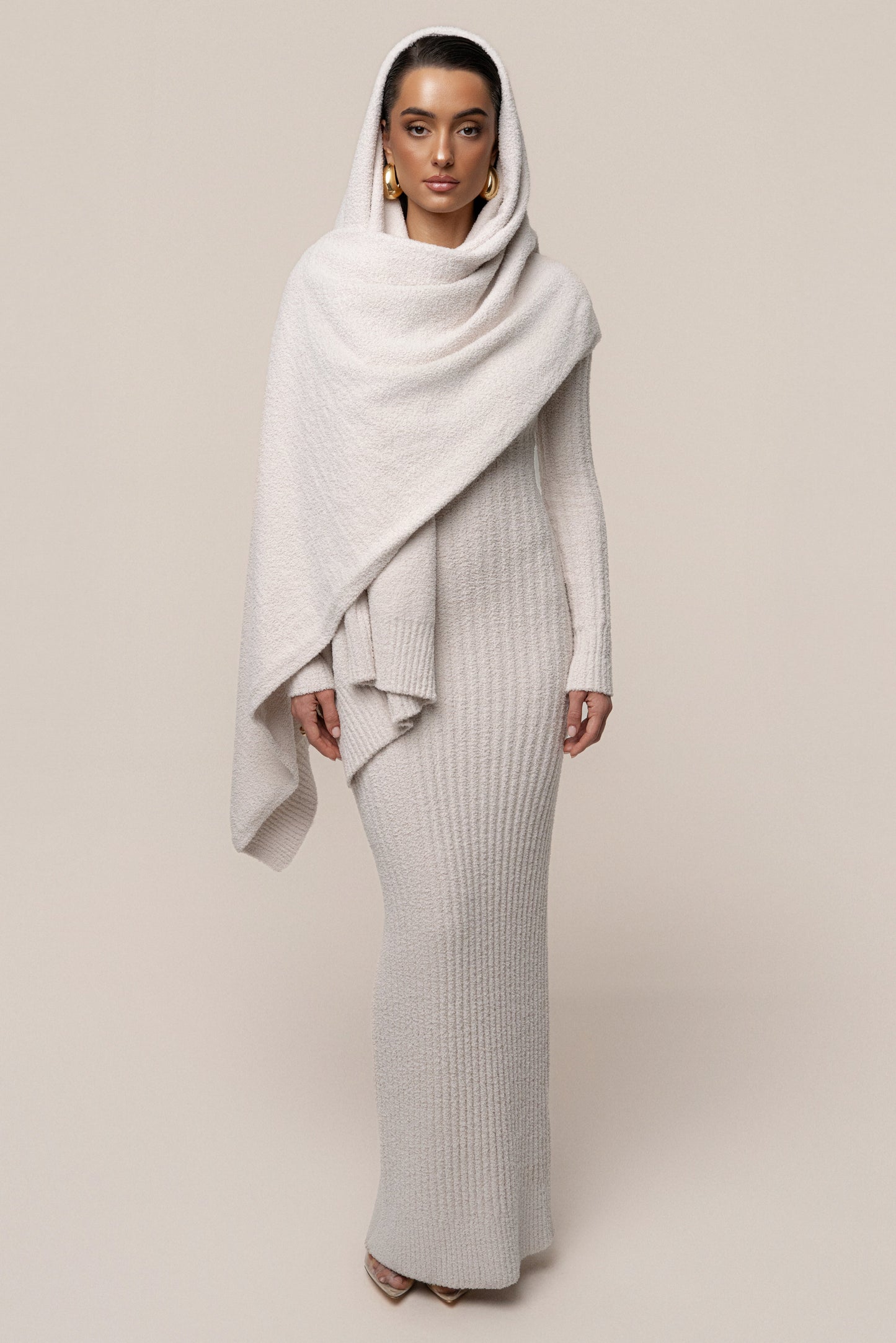 Cream First Class Ribbed Maxi Dress JLUXLABEL