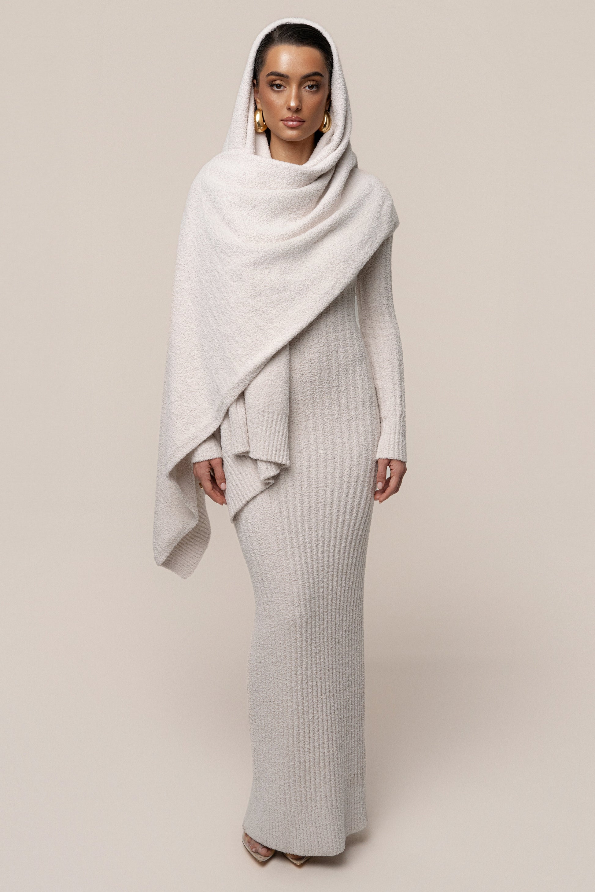 Cream First Class Ribbed Maxi Dress JLUXLABEL