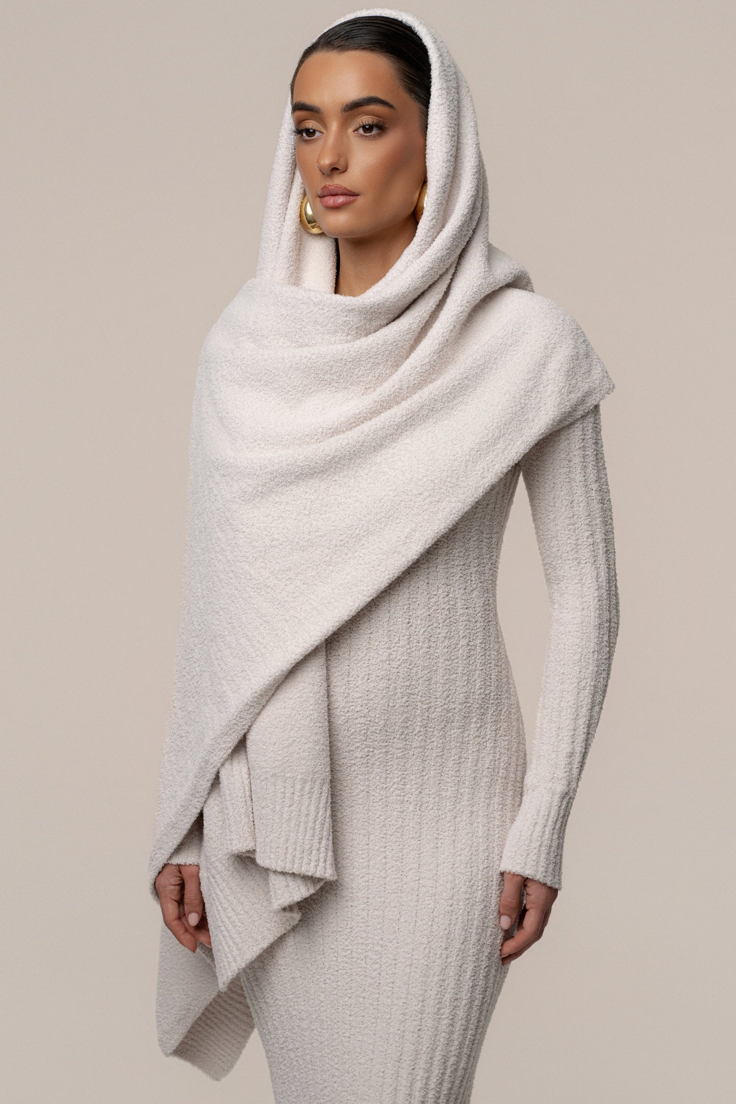 Cream First Class Ribbed Maxi Dress JLUXLABEL