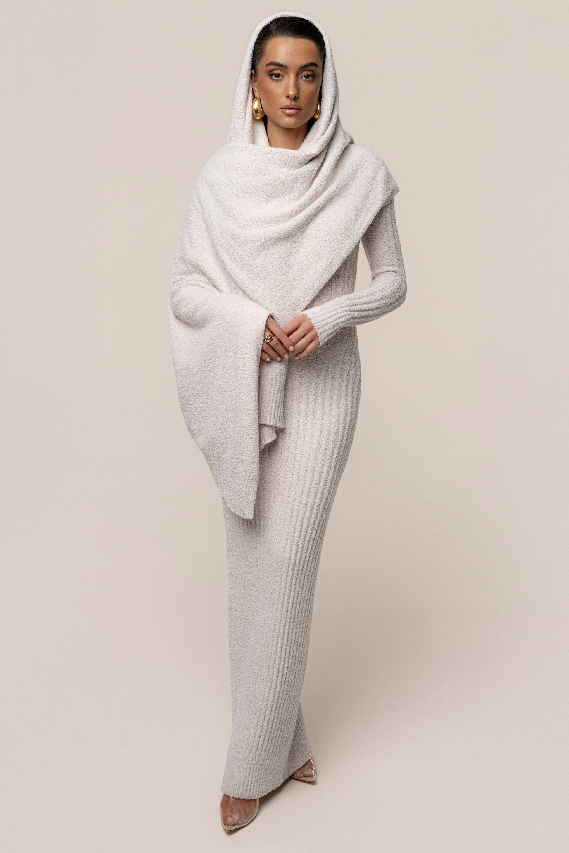 Cream First Class Ribbed Maxi Dress JLUXLABEL