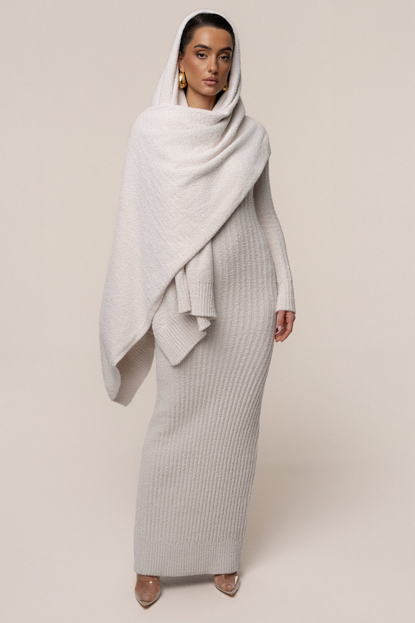 Cream First Class Ribbed Maxi Dress JLUXLABEL