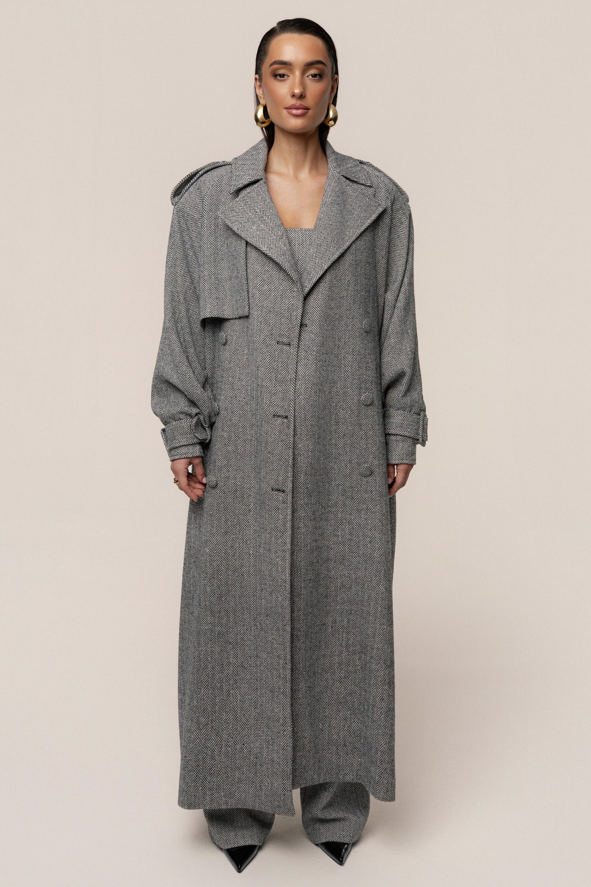 Herringbone Oversized Trench Coat JLUXLABEL
