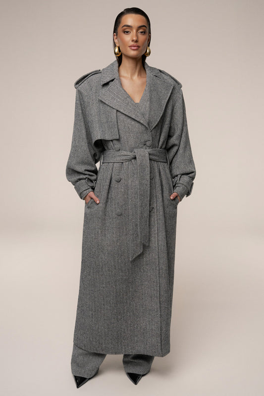 Herringbone Oversized Trench Coat JLUXLABEL