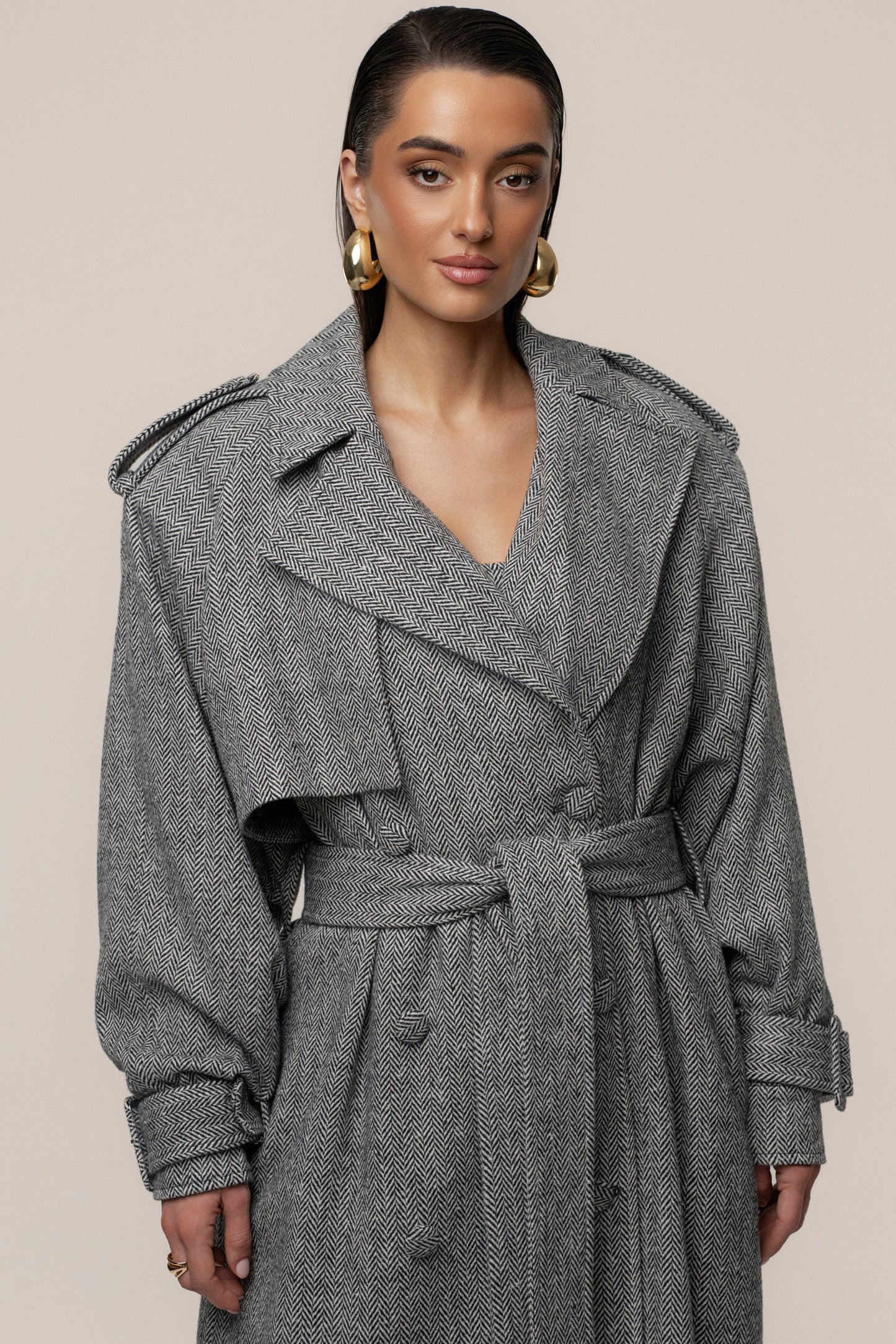 Herringbone Oversized Trench Coat JLUXLABEL