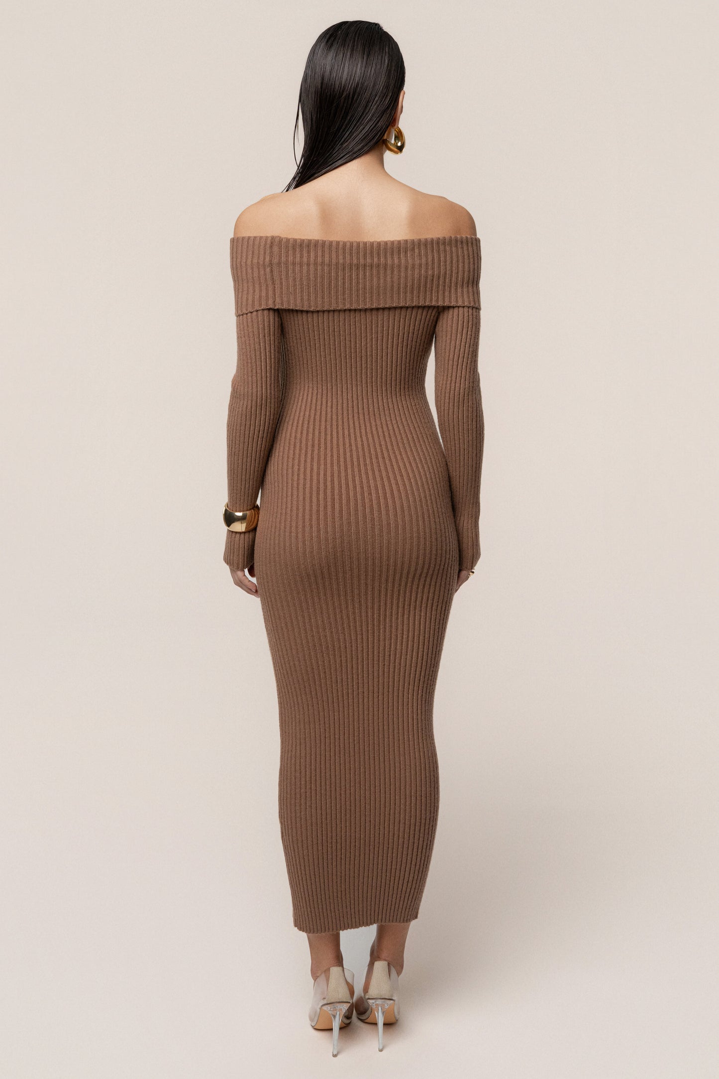 Tan Kira Ribbed Midi Dress JLUXLABEL
