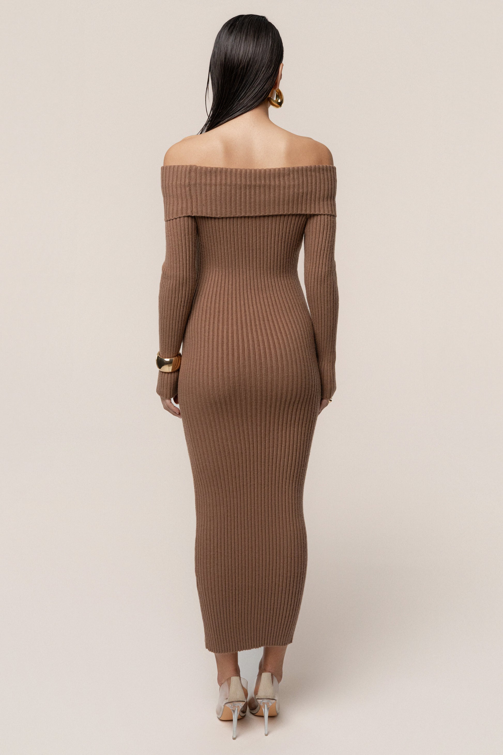 Tan Kira Ribbed Midi Dress JLUXLABEL
