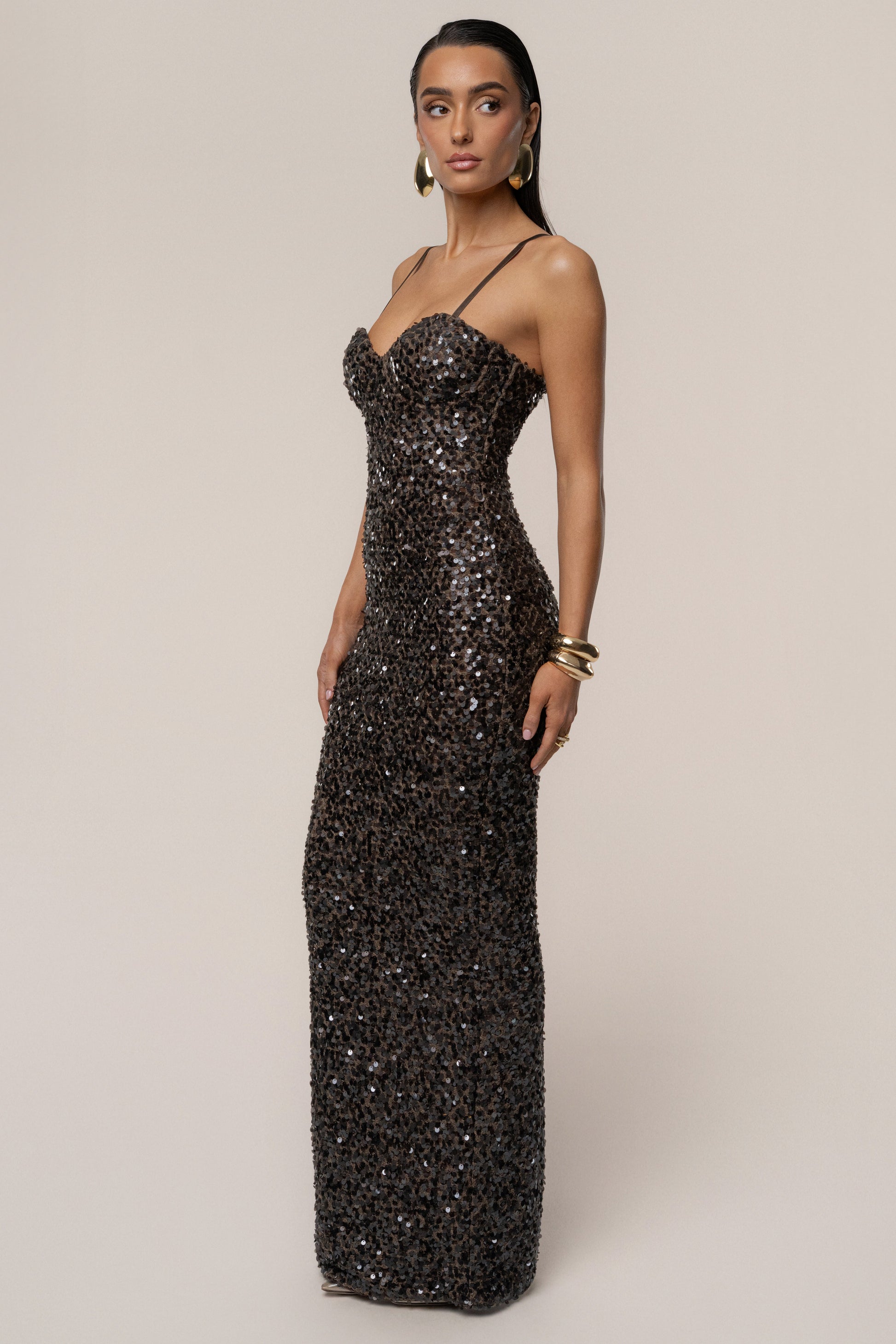 Chocolate Jewel Opulence Sequin Dress JLUXLABEL
