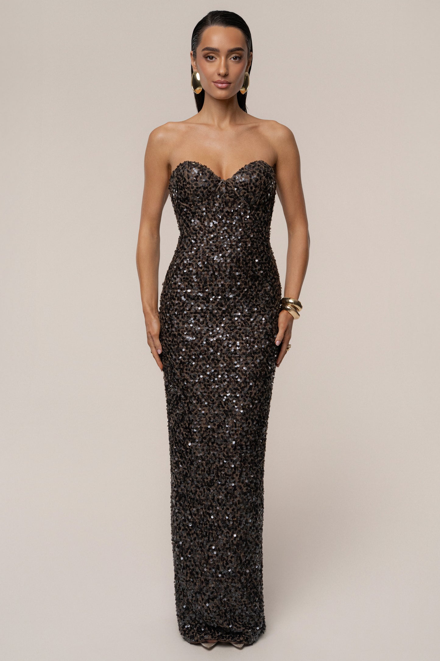 Chocolate Jewel Opulence Sequin Dress JLUXLABEL