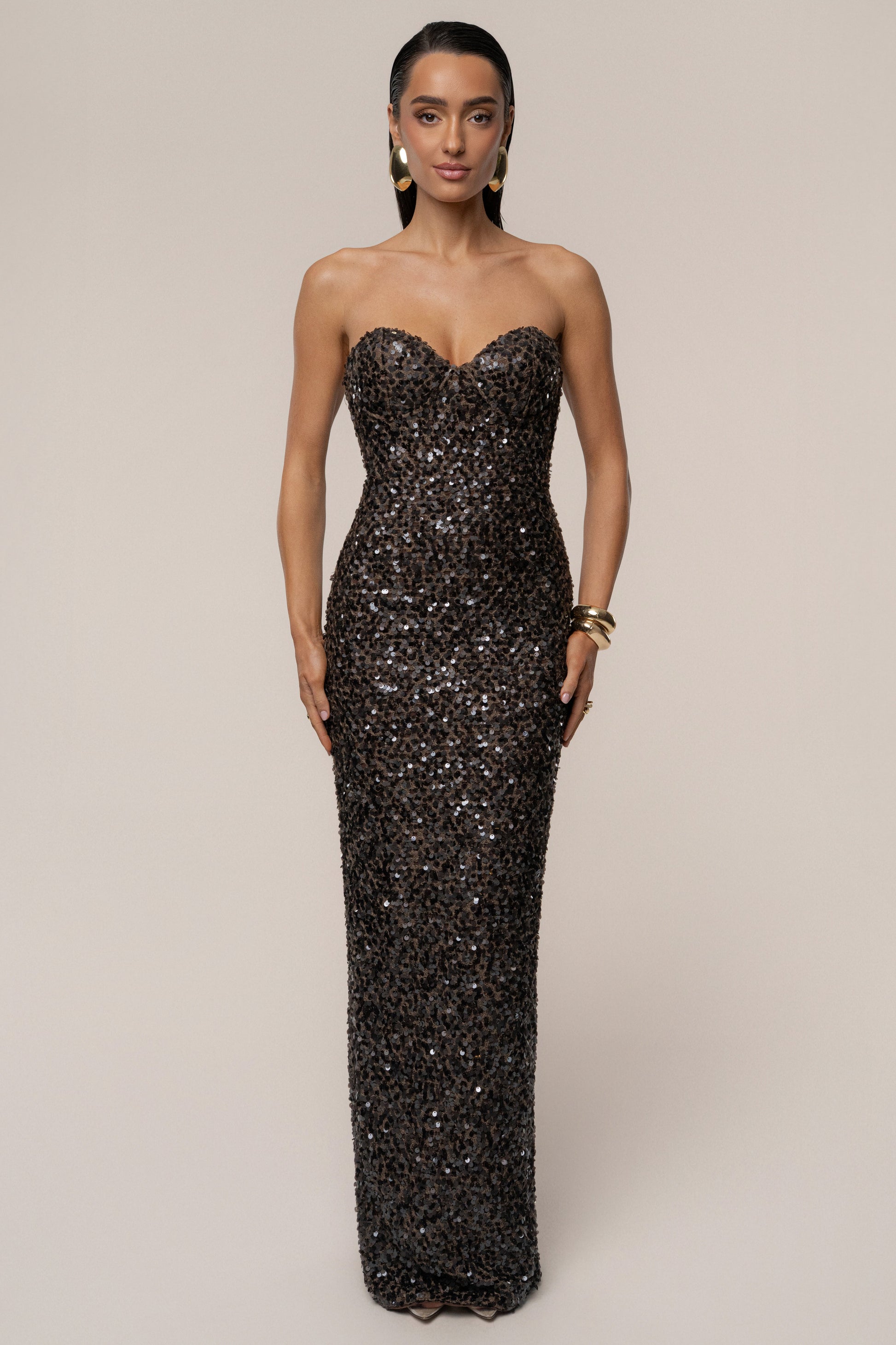 Chocolate Jewel Opulence Sequin Dress JLUXLABEL