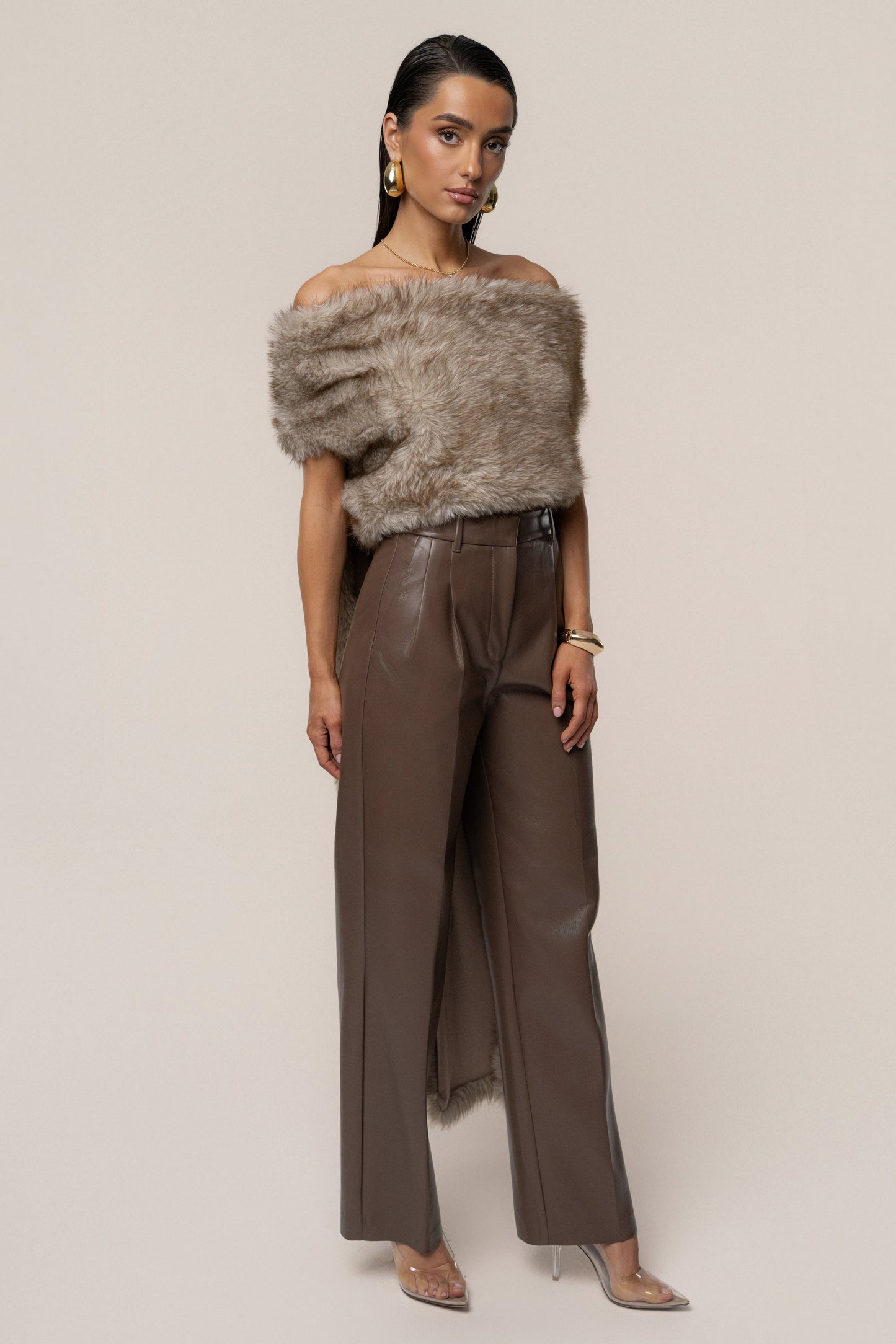 Ivory/Brown Winter Bliss Faux Fur Wrap NEWFASHIONEDGE