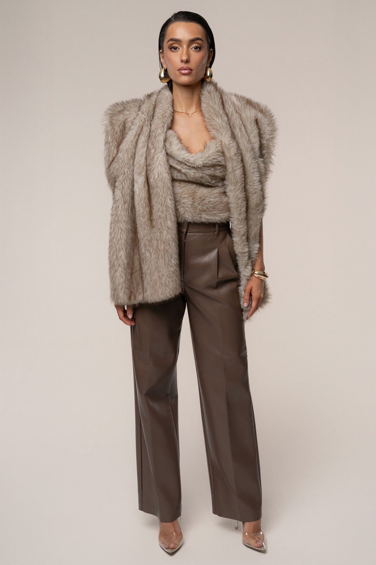 Ivory/Brown Winter Bliss Faux Fur Wrap NEWFASHIONEDGE