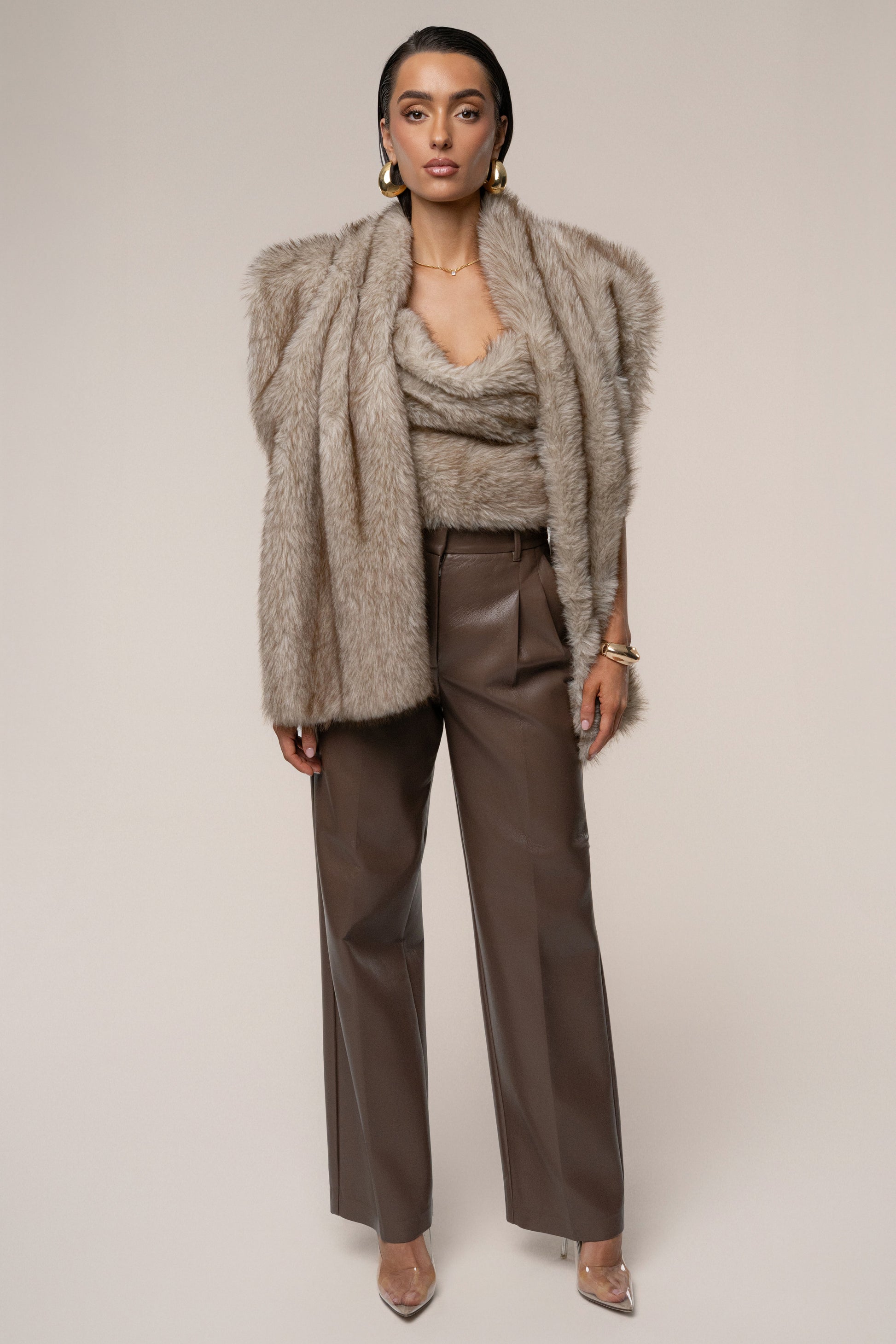 Ivory/Brown Winter Bliss Faux Fur Wrap NEWFASHIONEDGE