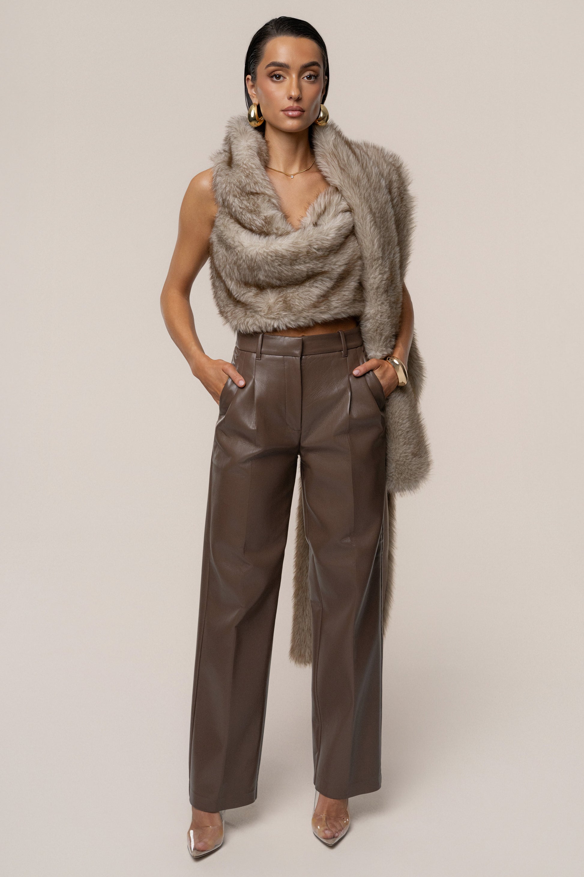 Ivory/Brown Winter Bliss Faux Fur Wrap NEWFASHIONEDGE