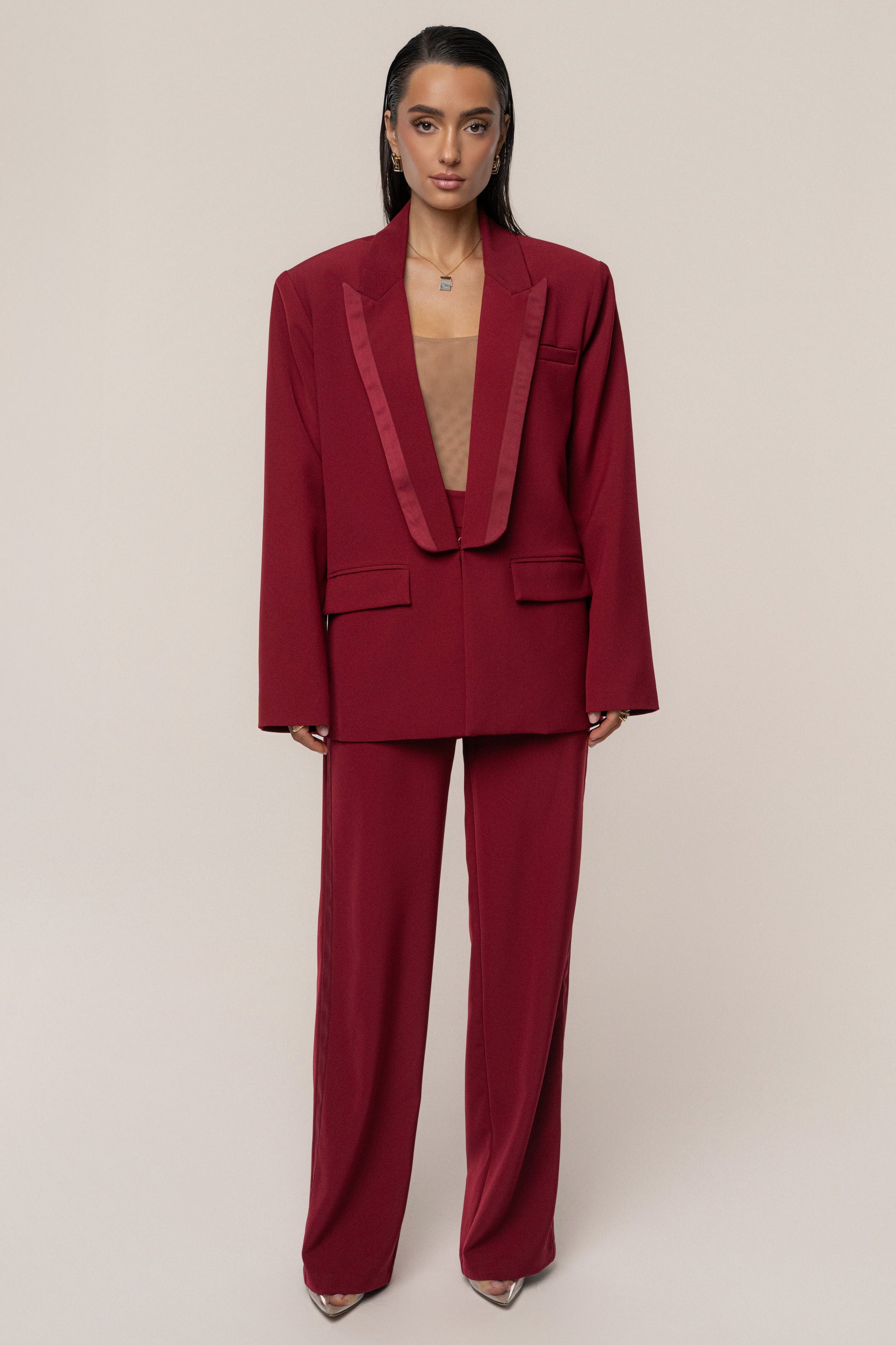 Burgundy Suite Life Woven Blazer JLUXLABEL