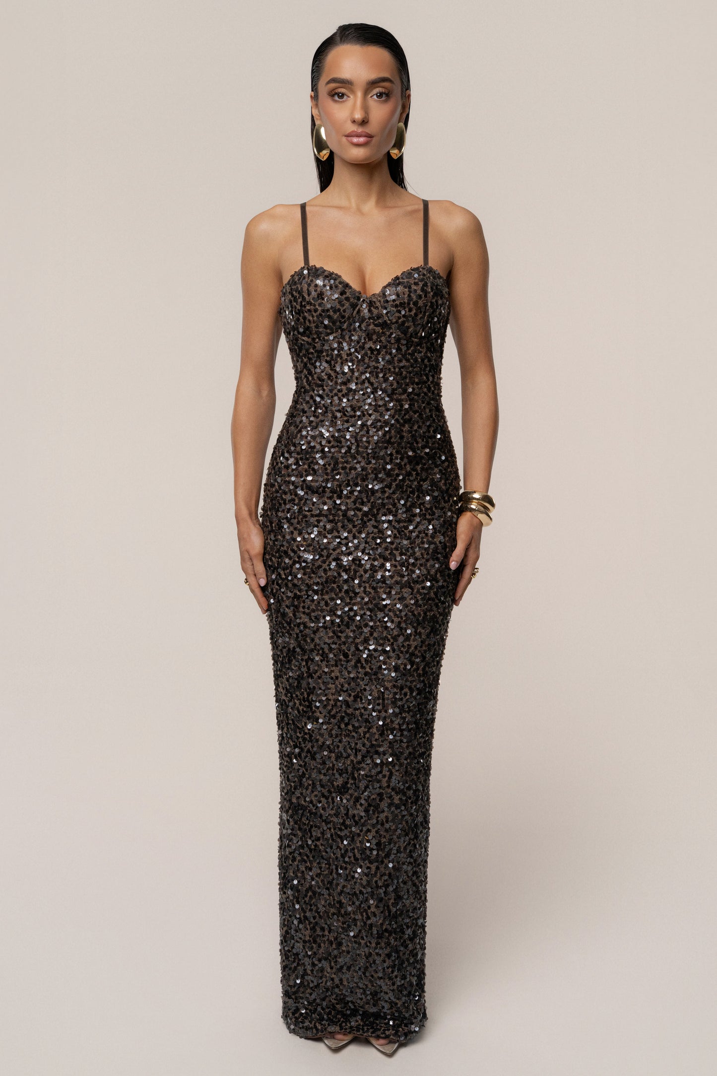 Chocolate Jewel Opulence Sequin Dress JLUXLABEL