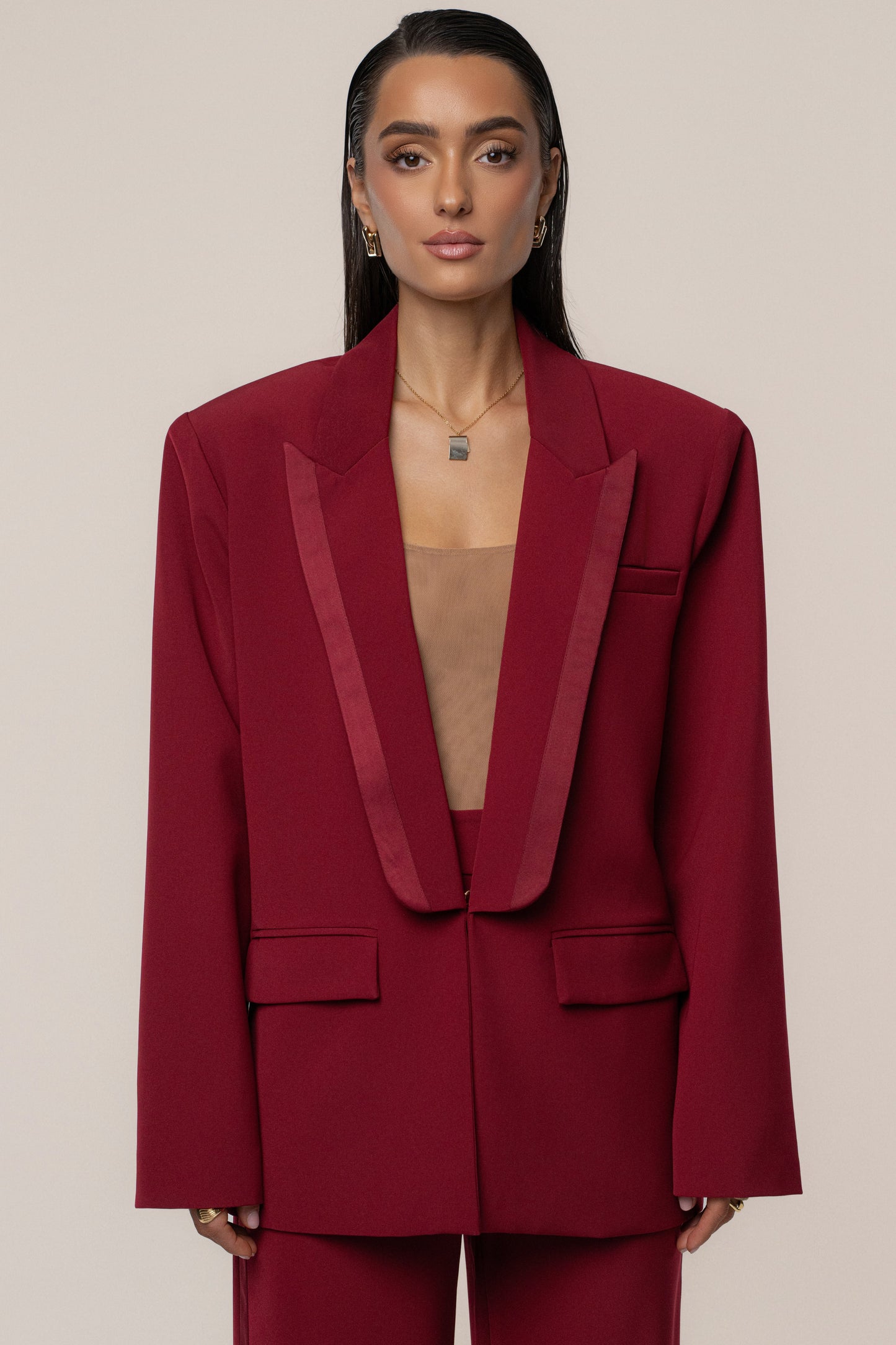 Burgundy Suite Life Woven Blazer JLUXLABEL