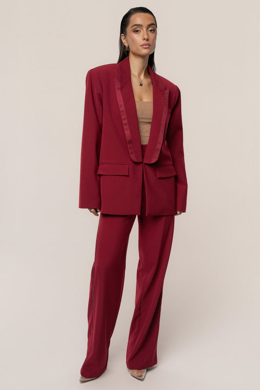 Burgundy Suite Life Woven Blazer JLUXLABEL