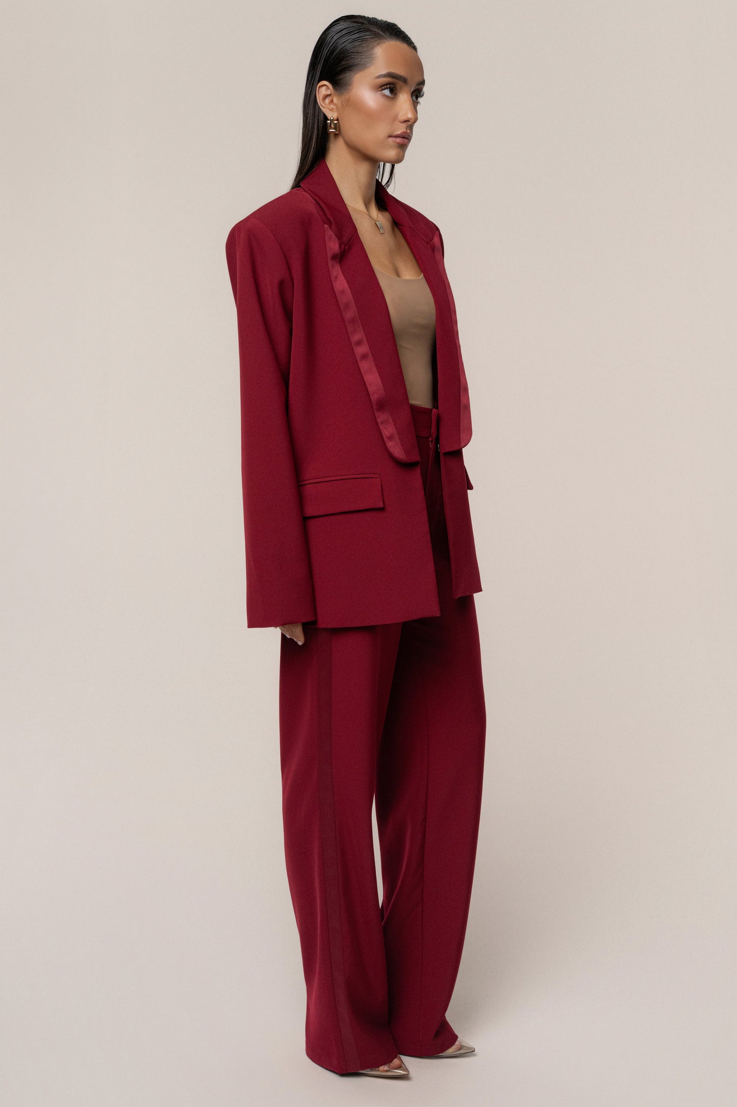 Burgundy Suite Life Woven Blazer JLUXLABEL
