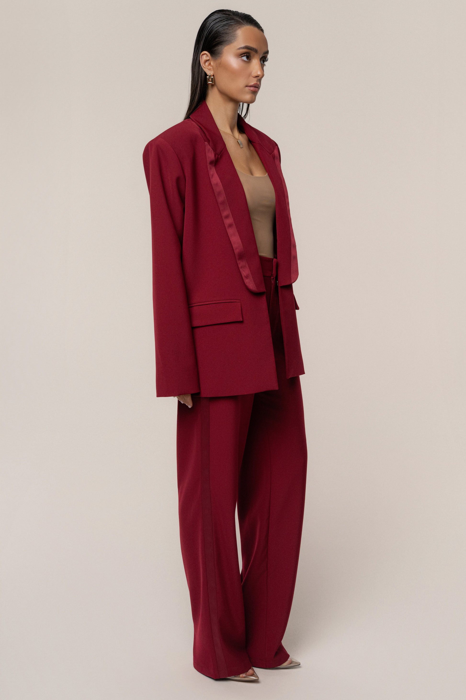 Burgundy Suite Life Woven Blazer JLUXLABEL