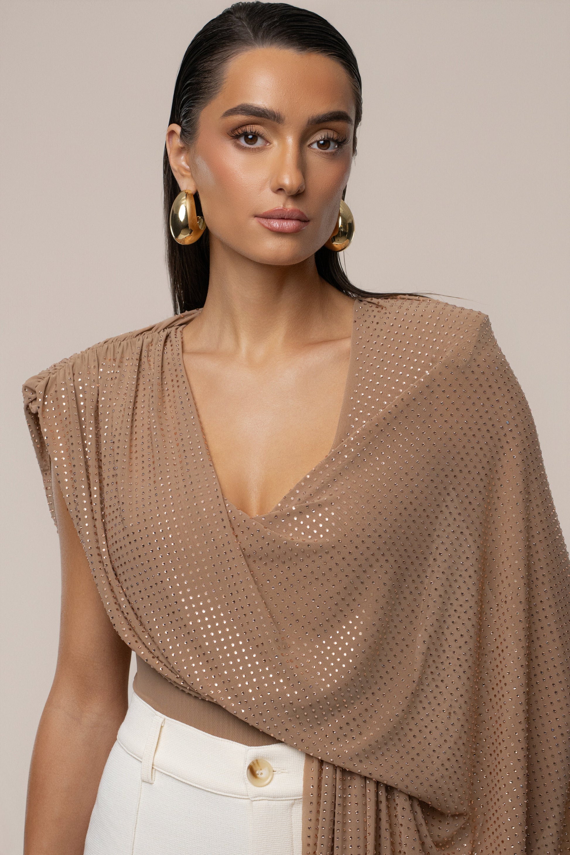 Pecan Draped Dreams Hot Fix Top JLUXLABEL