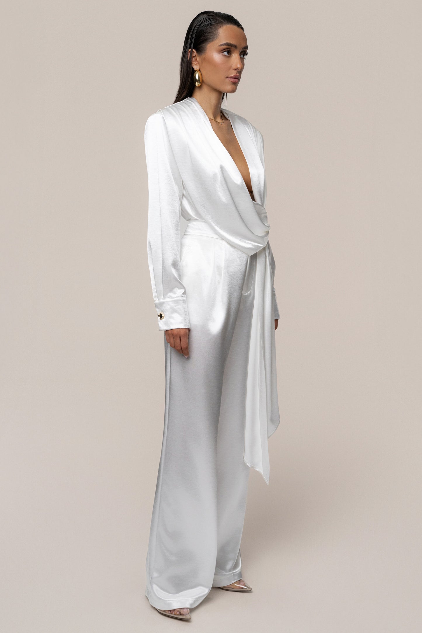 White Signature Satin Trousers NEWFASHIONEDGE