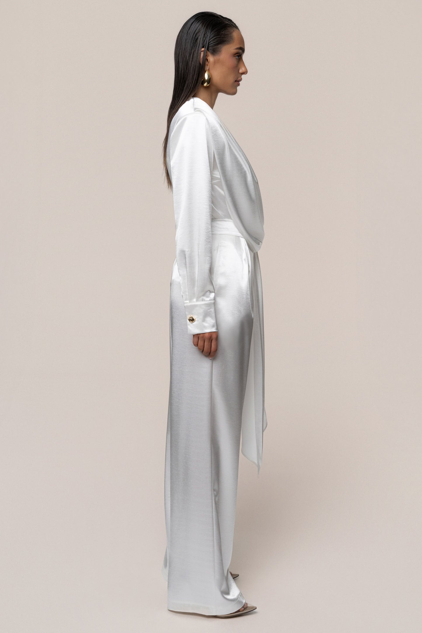 White Signature Satin Trousers NEWFASHIONEDGE