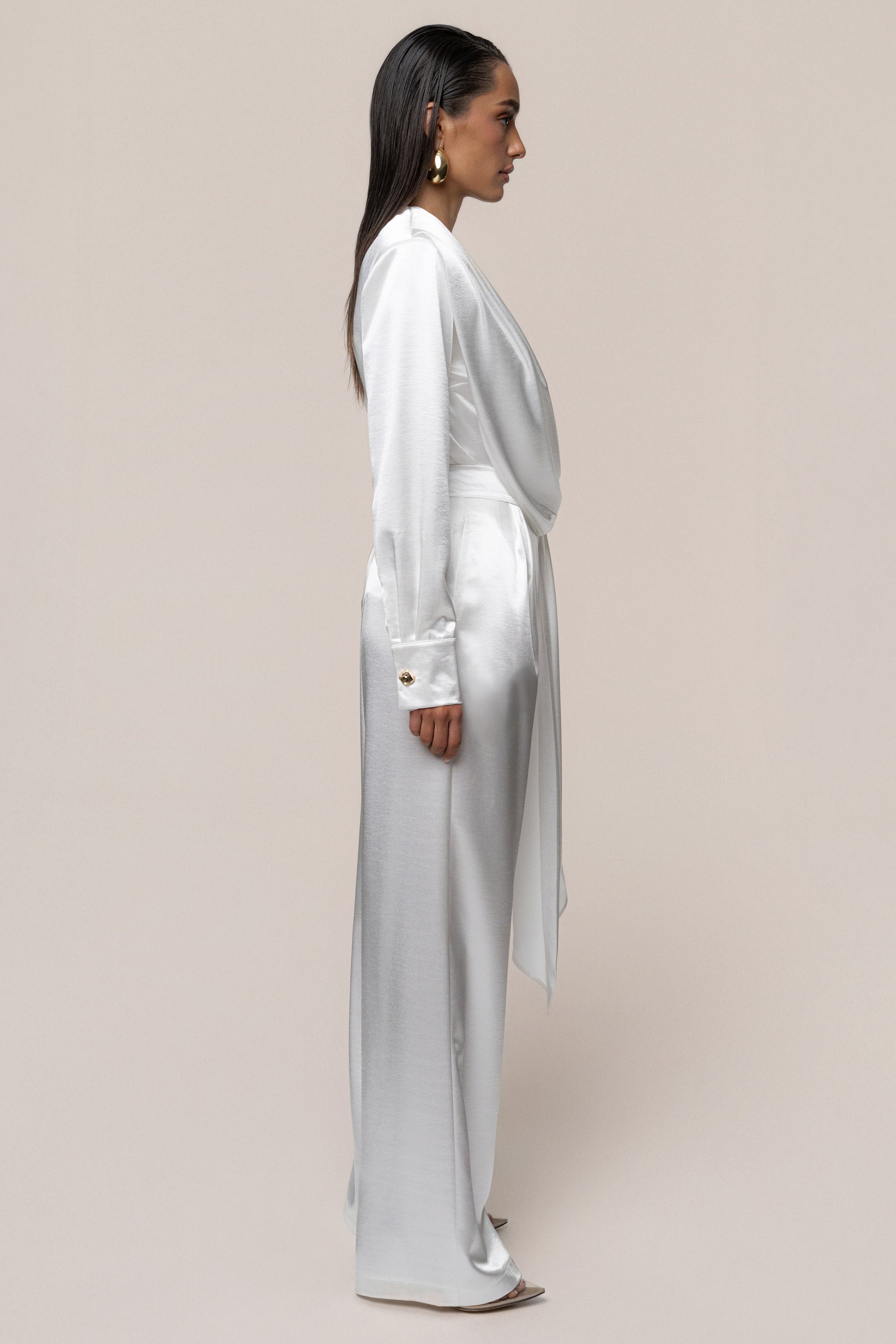 White Signature Satin Trousers NEWFASHIONEDGE
