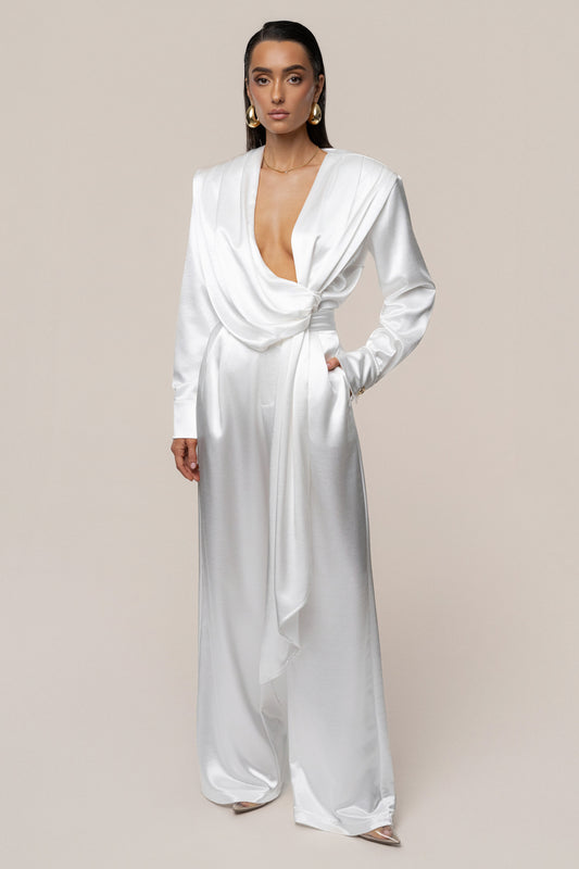 White Signature Satin Trousers NEWFASHIONEDGE