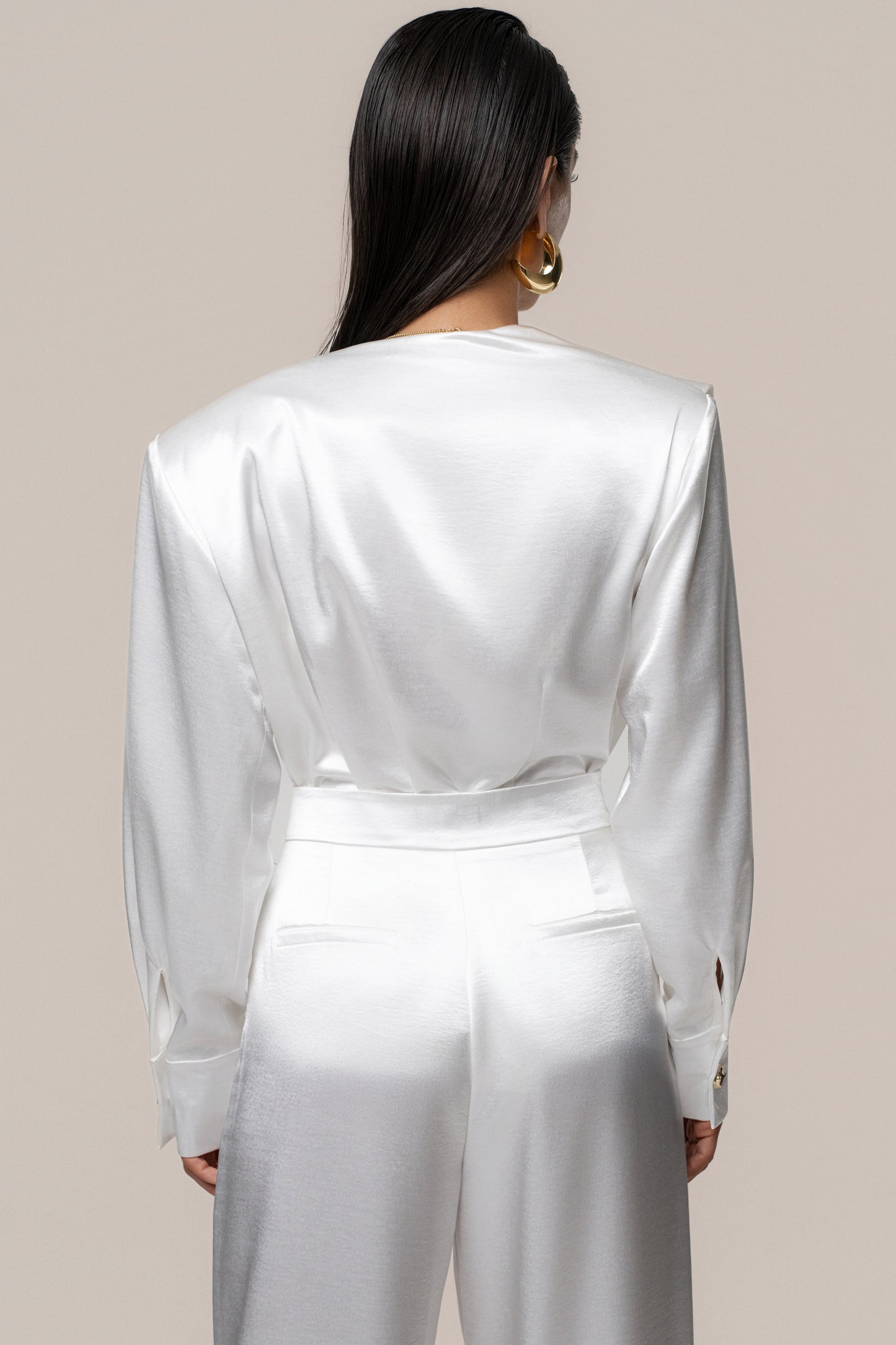 White Statement Draped Satin Top NEWFASHIONEDGE